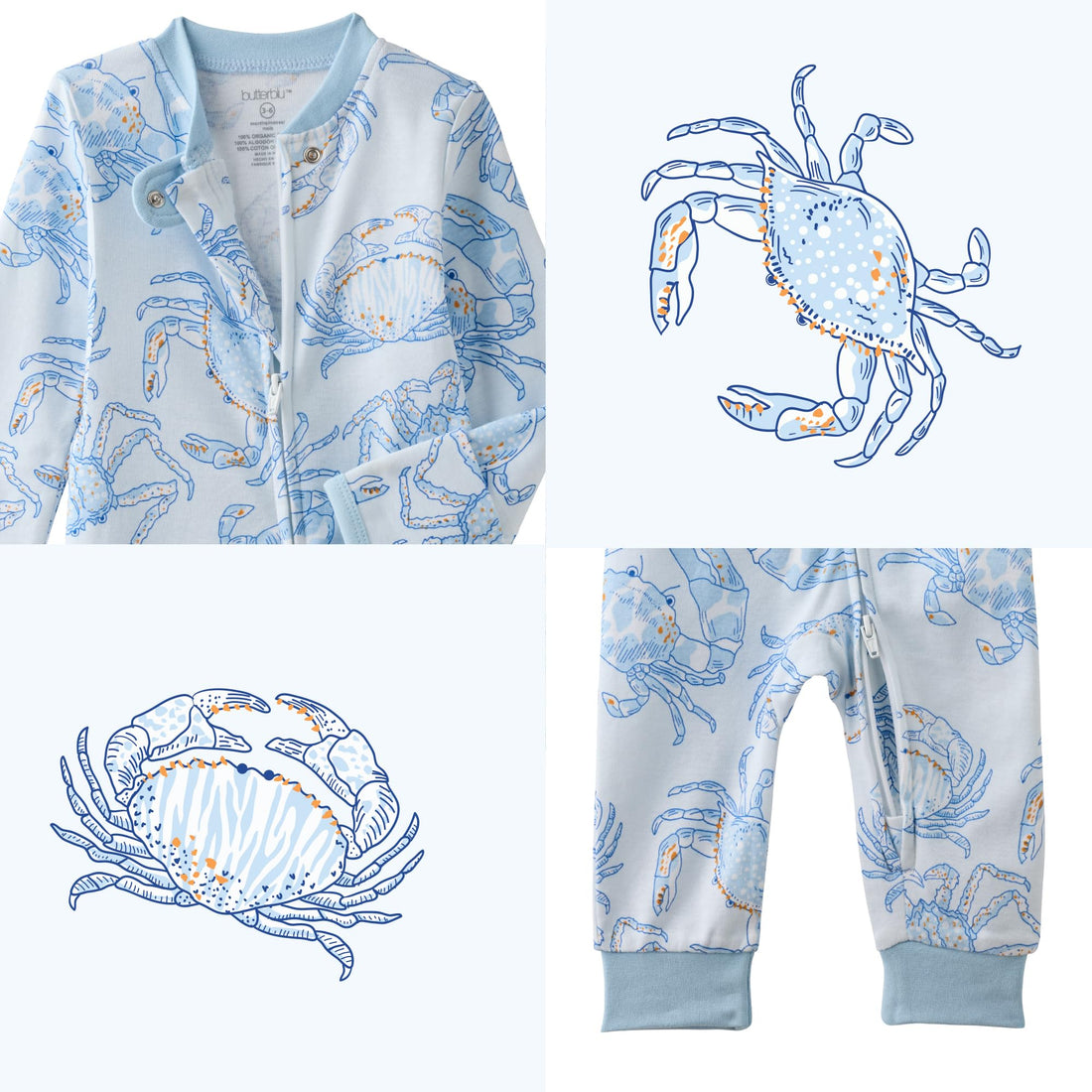 Butterblu Shadow Sleep & Play Baby Pajamas 100% Organic Cotton Two Way Zipper Sleeper Pajamas for Baby Boys & Girls