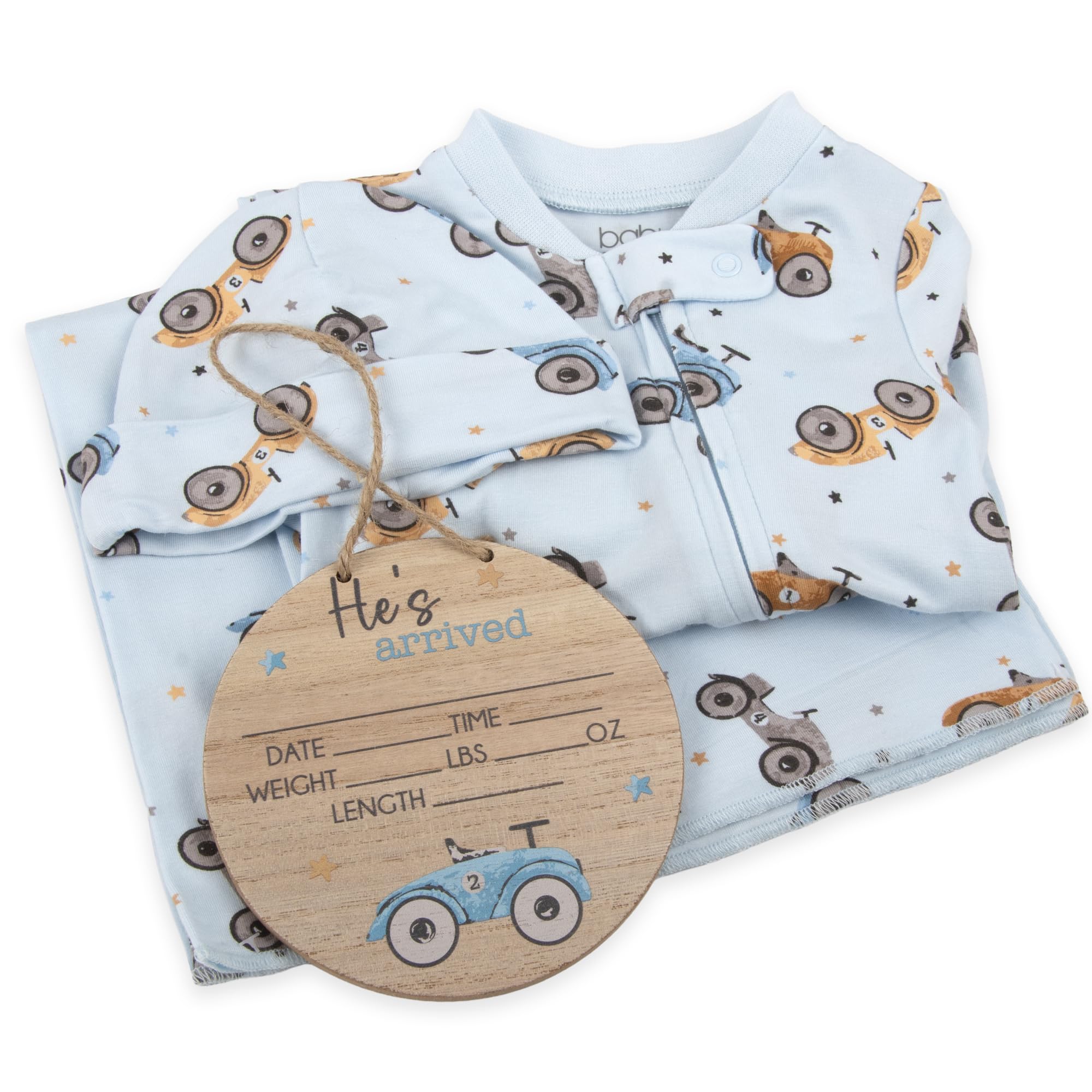 Newborn Baby 4 Piece Coming Home Outfit Gift Set – Footie Sleeper, Blanket, Headband & Ornament for Boys & Girls