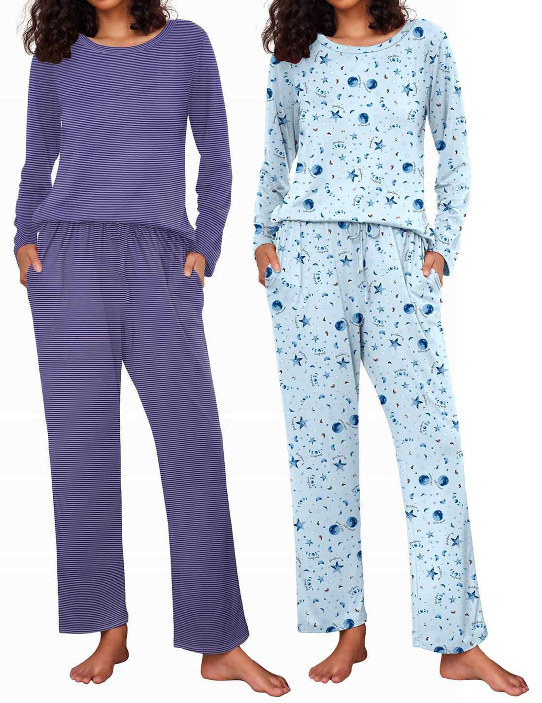 Ekouaer 2 Pack Womens Pajama Sets Long Sleeve Pjs Lounge Set Soft Comfy Sleepwear Winter Loungewear