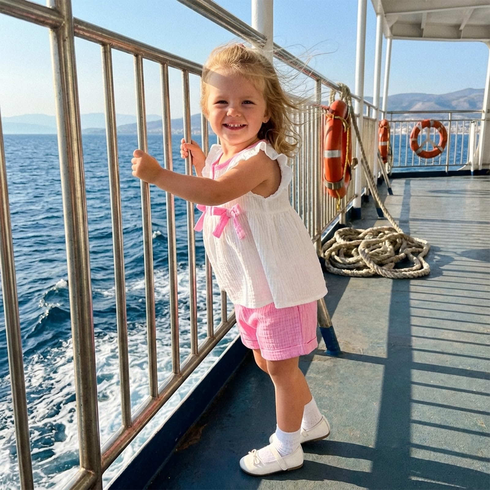 Amnnchya Toddler Girl Clothes Baby Summer Spring Outfits Cute Bow Button Smocked Ruffle Sleeve Tops ＋ Girls Shorts Set WEBE CLOTHING