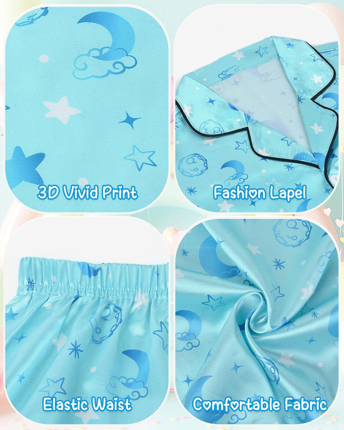 Sylfairy Girls Pajamas Silk PJS Set Satin Sleepwear Long Sleeve Jammies for Kids Button-Down Nightwear Loungewear 3-16 Years