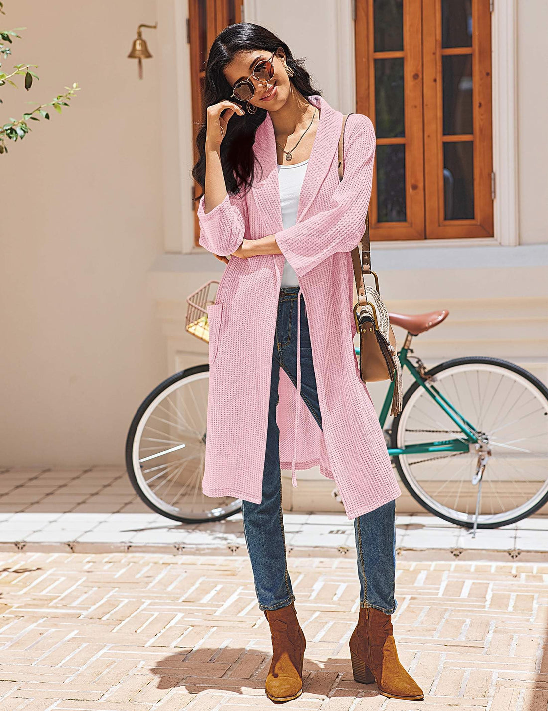 Ekouaer Robes for Women Waffle Knit Kimono Bathrobe Loungewear with Pockets | Maternity,Lightweight,Knee Length, Soft,Comfy,Robe,Floral Print,House Coat