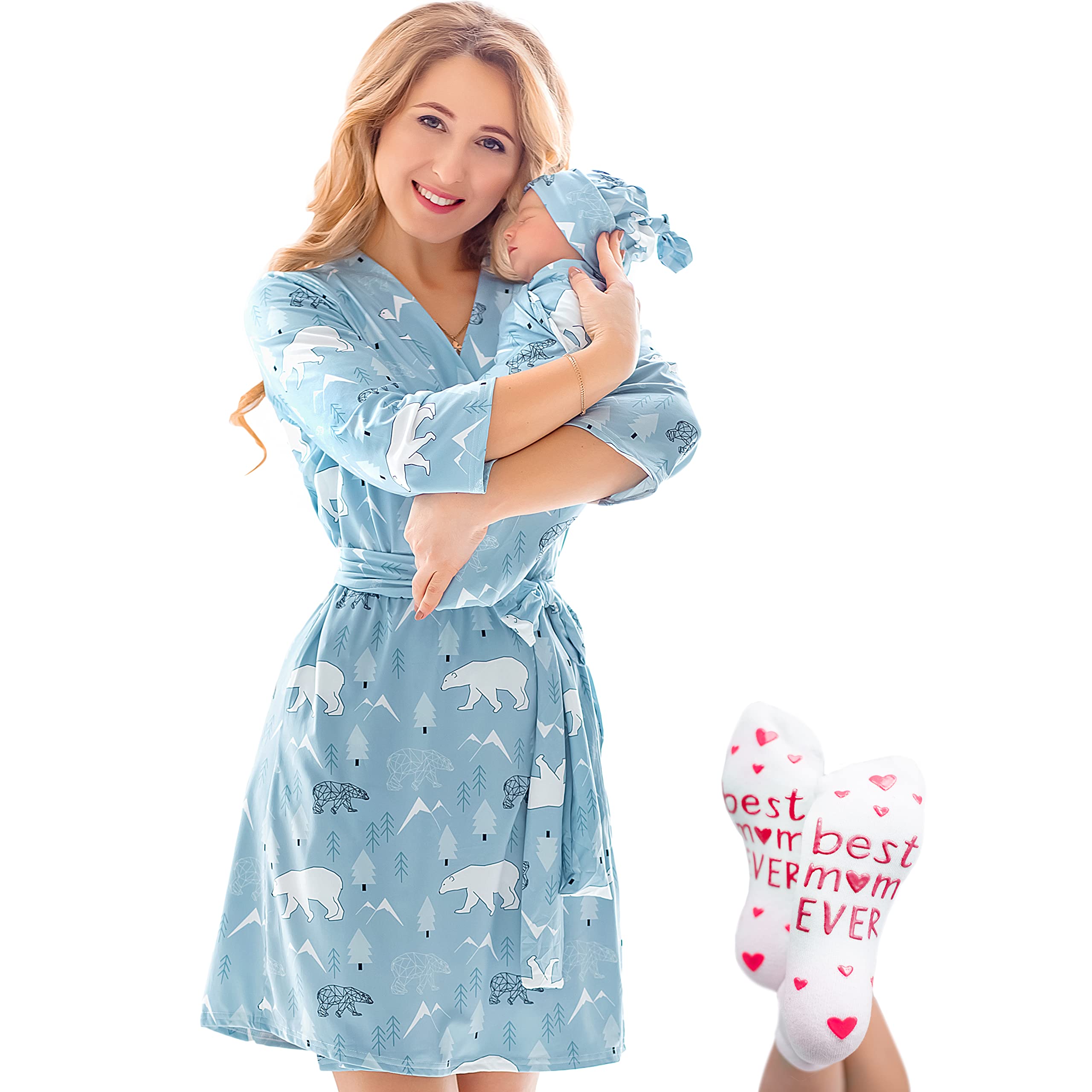 Mommy and Me Robe and Swaddle Set | Maternity Robe Matching Baby Girl, Boy
