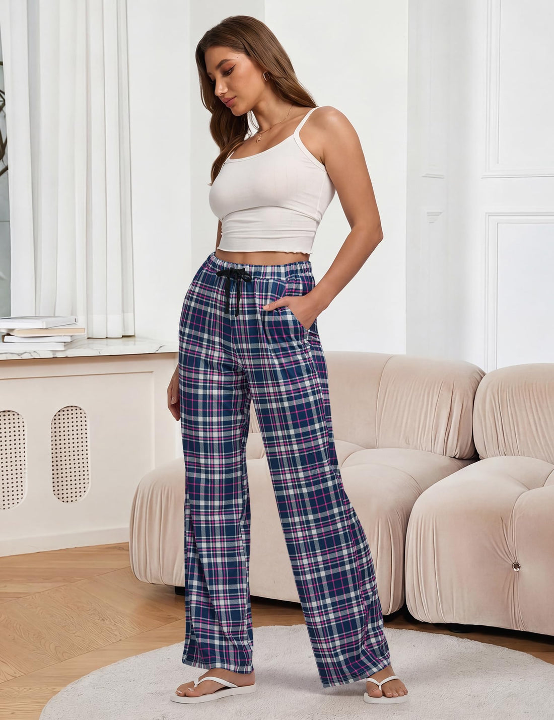Women Pajama Pants 3-Pack Plaid Sleep Lounge PJ Bottoms with Pockets