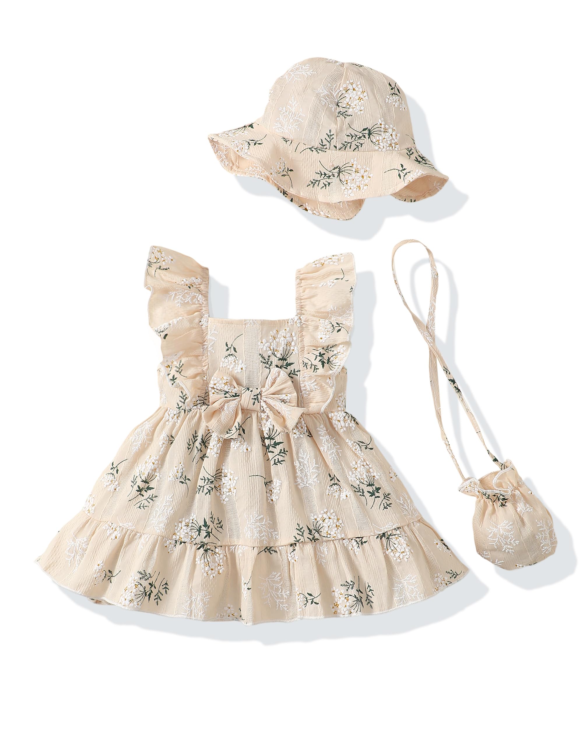 Renotemy Newborn Infant Baby Girl Dresses Summer Outfits Boho Casual Sundress Gifts Toddler Clothes for Girl with Hat and Bag WEBE CLOTHING