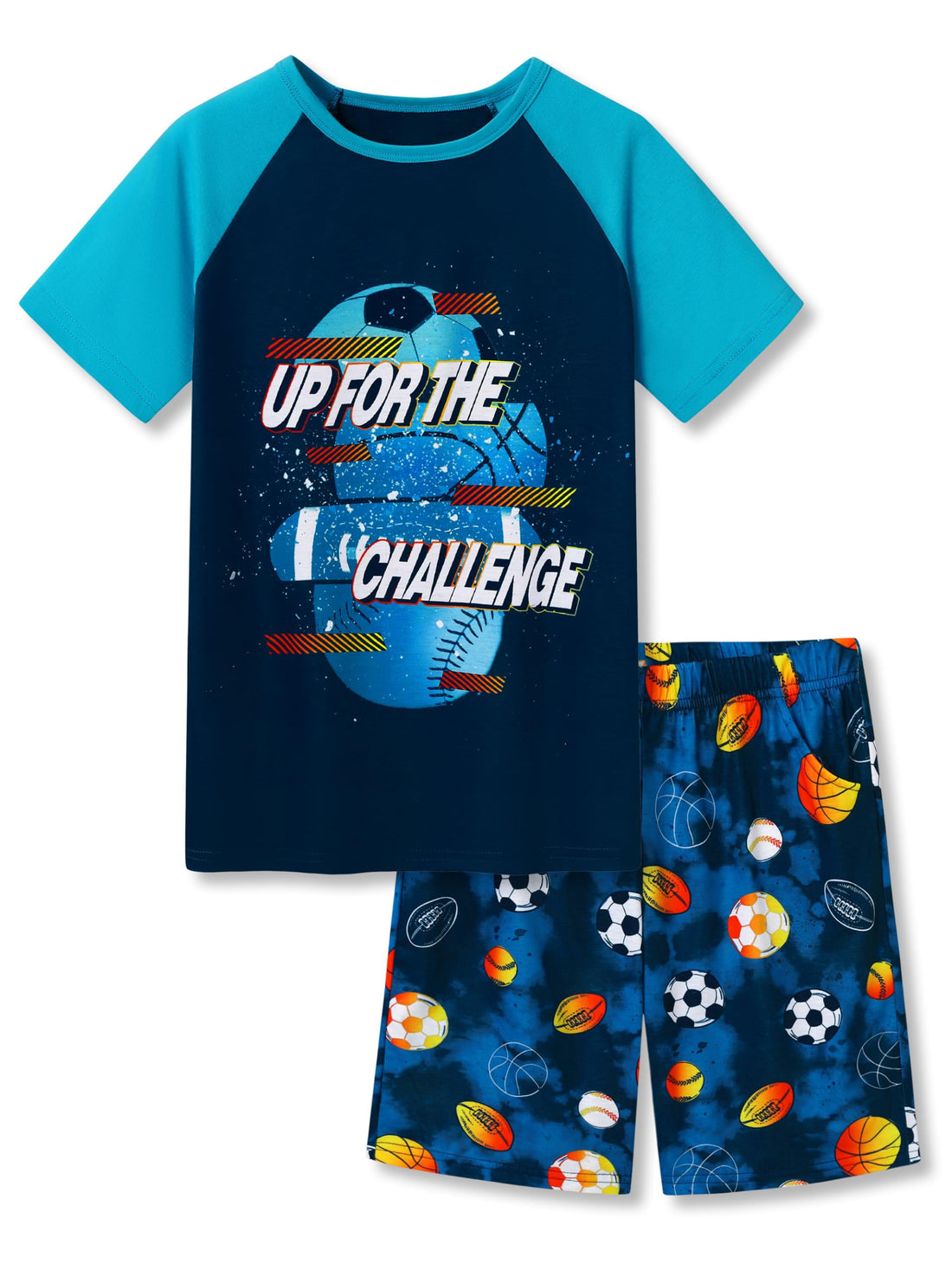 Tebbis Pajamas For Boys Fun Baseball Navy Blue Short Sleeves 2-Piece PJs Set Kid Comfy Sleepwear Size 6-18