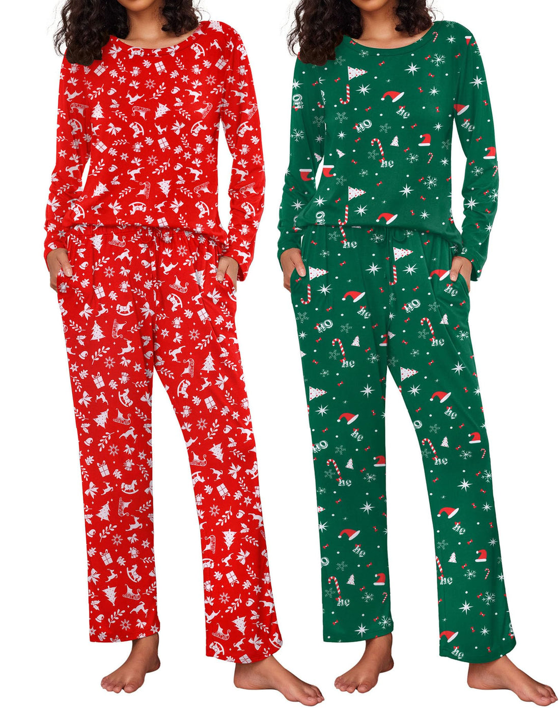 Ekouaer 2 Pack Womens Pajama Sets Long Sleeve Pjs Lounge Set Soft Comfy Sleepwear Winter Loungewear