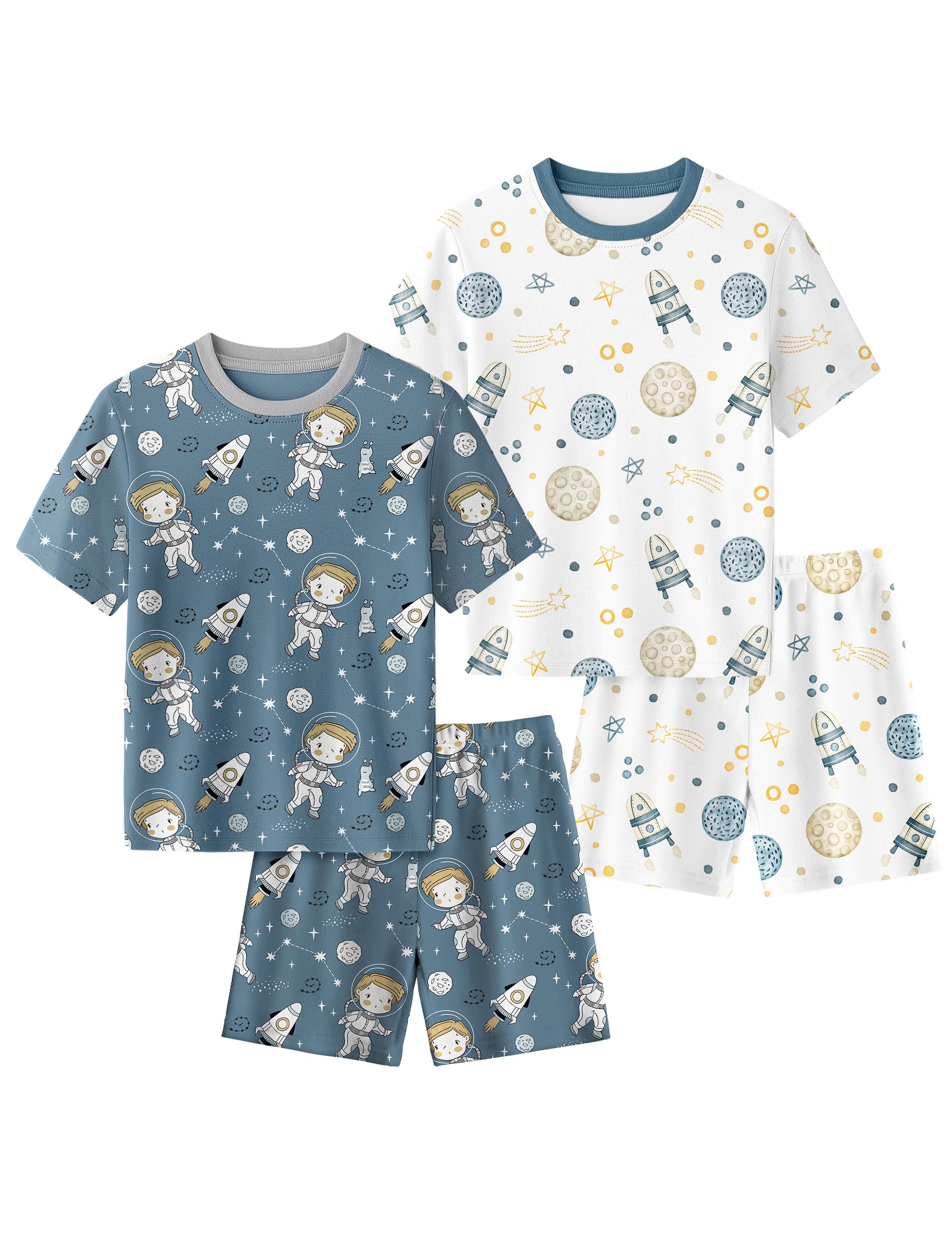 Yoofoss Toddler Pajamas 100% Organic Cotton 4 Piece Short Sleeve Summer Pajama Set Kids Pajamas Boys Girls Snug Fit Pjs Set