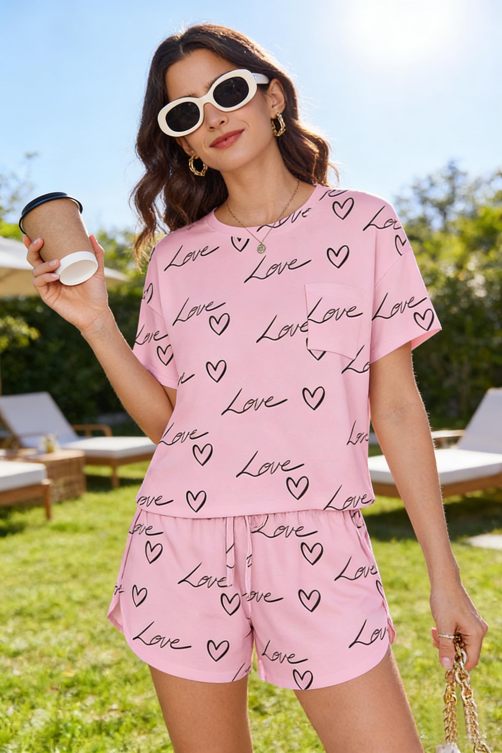 Women's 2 Piece Pajama Set Short Sleeve Sexy Side Split Short Lounge Set Cute Comfy Sleepwear Loungewear