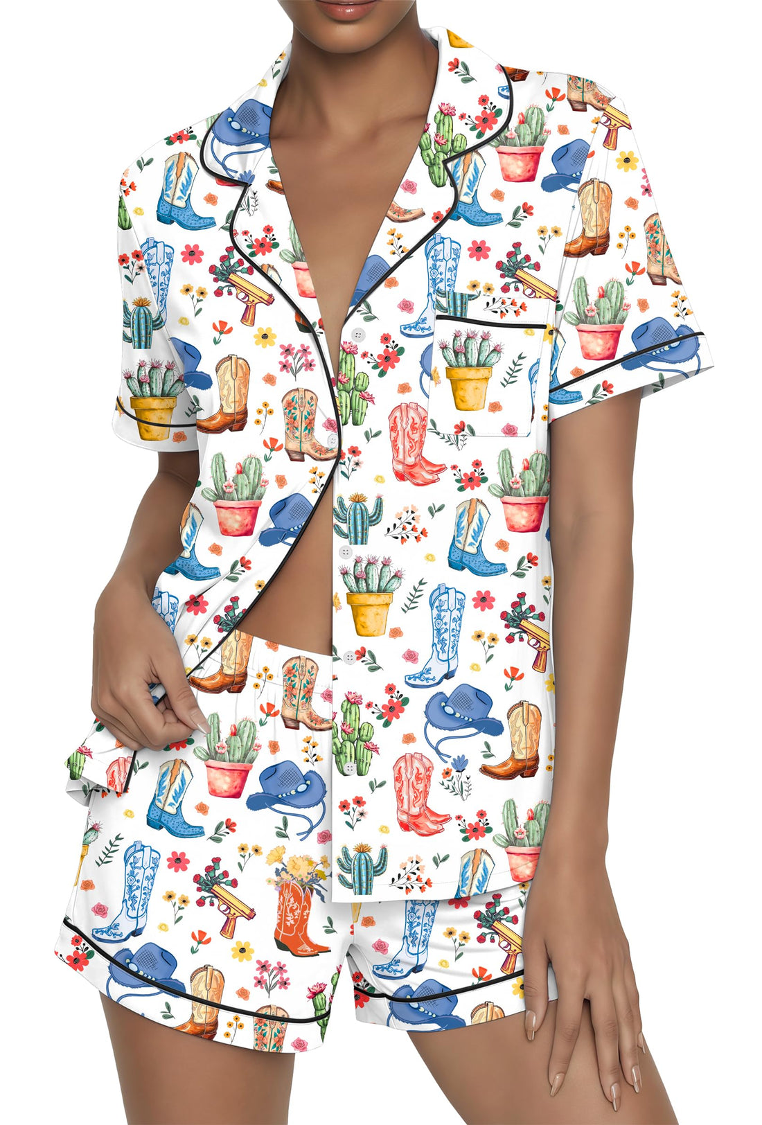 Ekouaer Womens Pajama Sets Button Up Summer Pjs 2 Piece Short Sleeve Sleepwear Lounge Set S-XXL