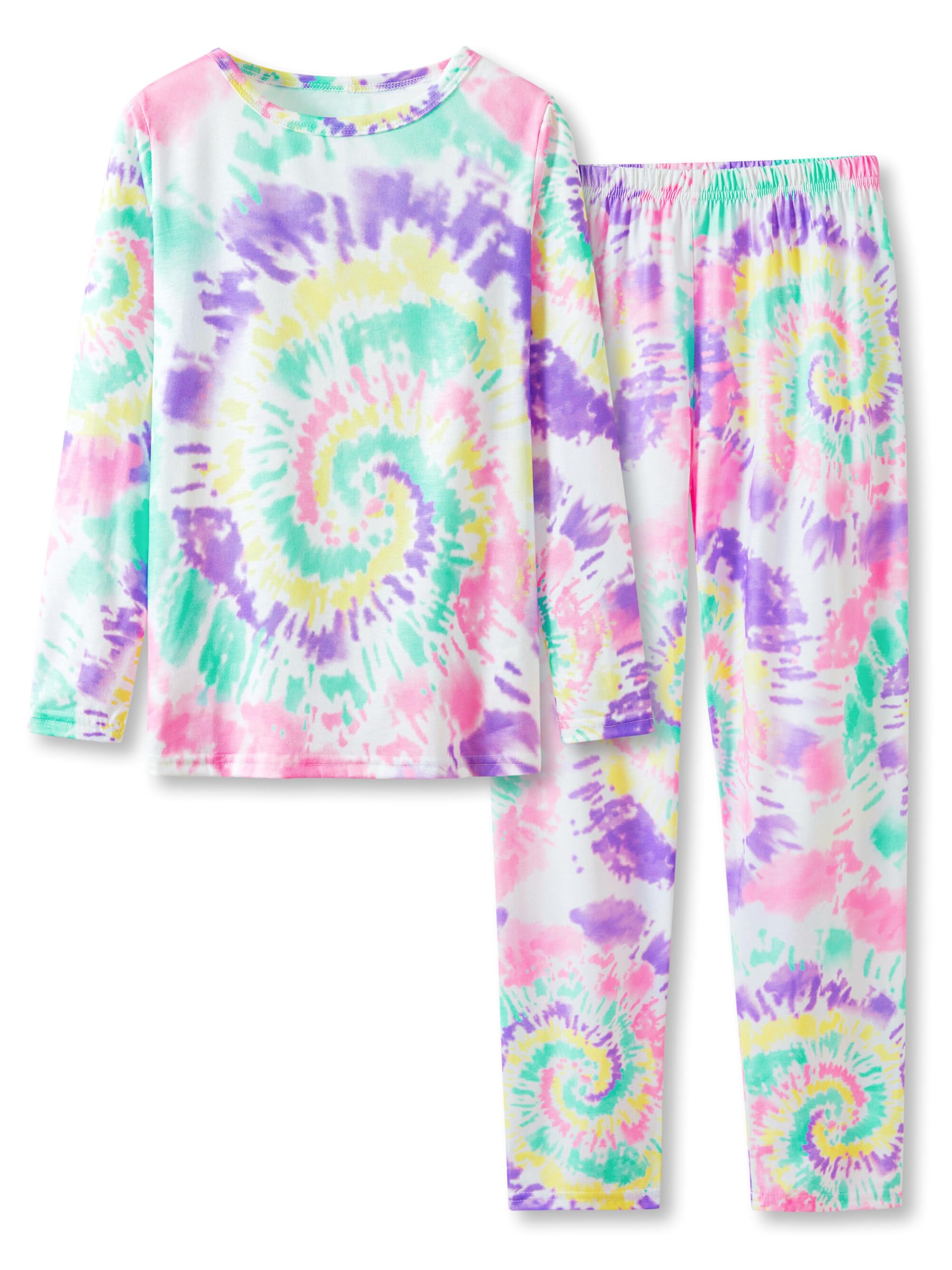 Tebbis Trendy Tie Dye Spiral Pajamas for Girls 2-Piece Soft Long Sleeve & Pants PJ Set Jammies Size 6-18