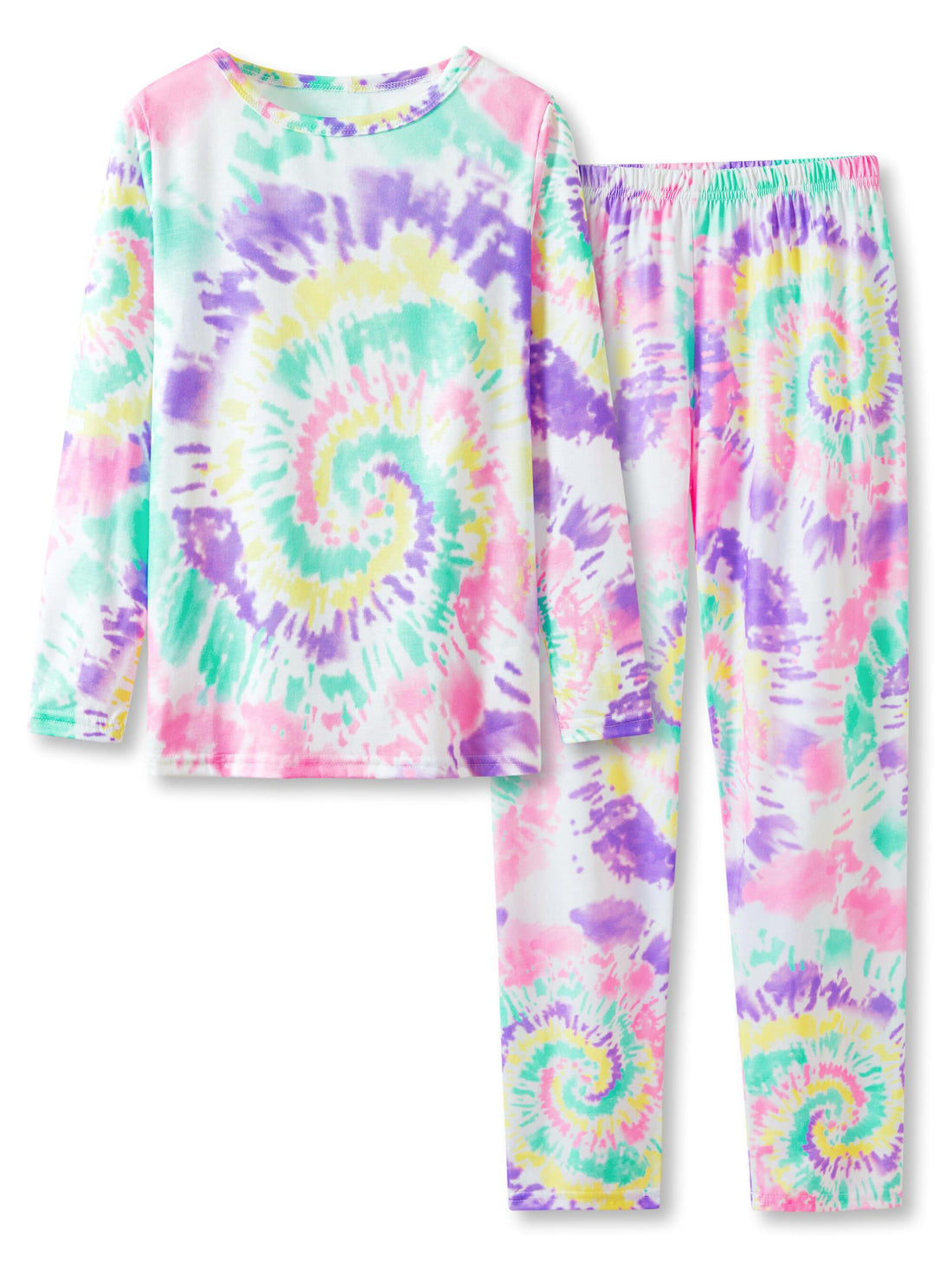 Tebbis Trendy Tie Dye Spiral Pajamas for Girls 2-Piece Soft Long Sleeve & Pants PJ Set Jammies Size 6-18