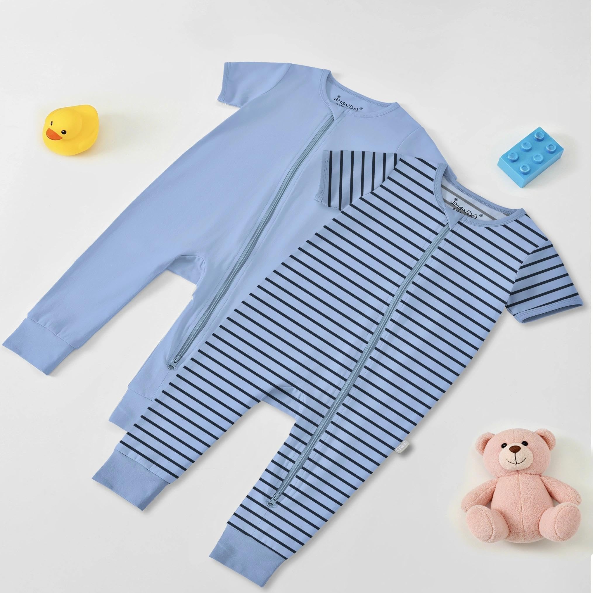 Jimonda Baby Romper 2 Pack Short Sleeve Pajamas Footless Sleepers Baby Boys Girls 2 Way Zipper Pjs Sleep and Play Clothes