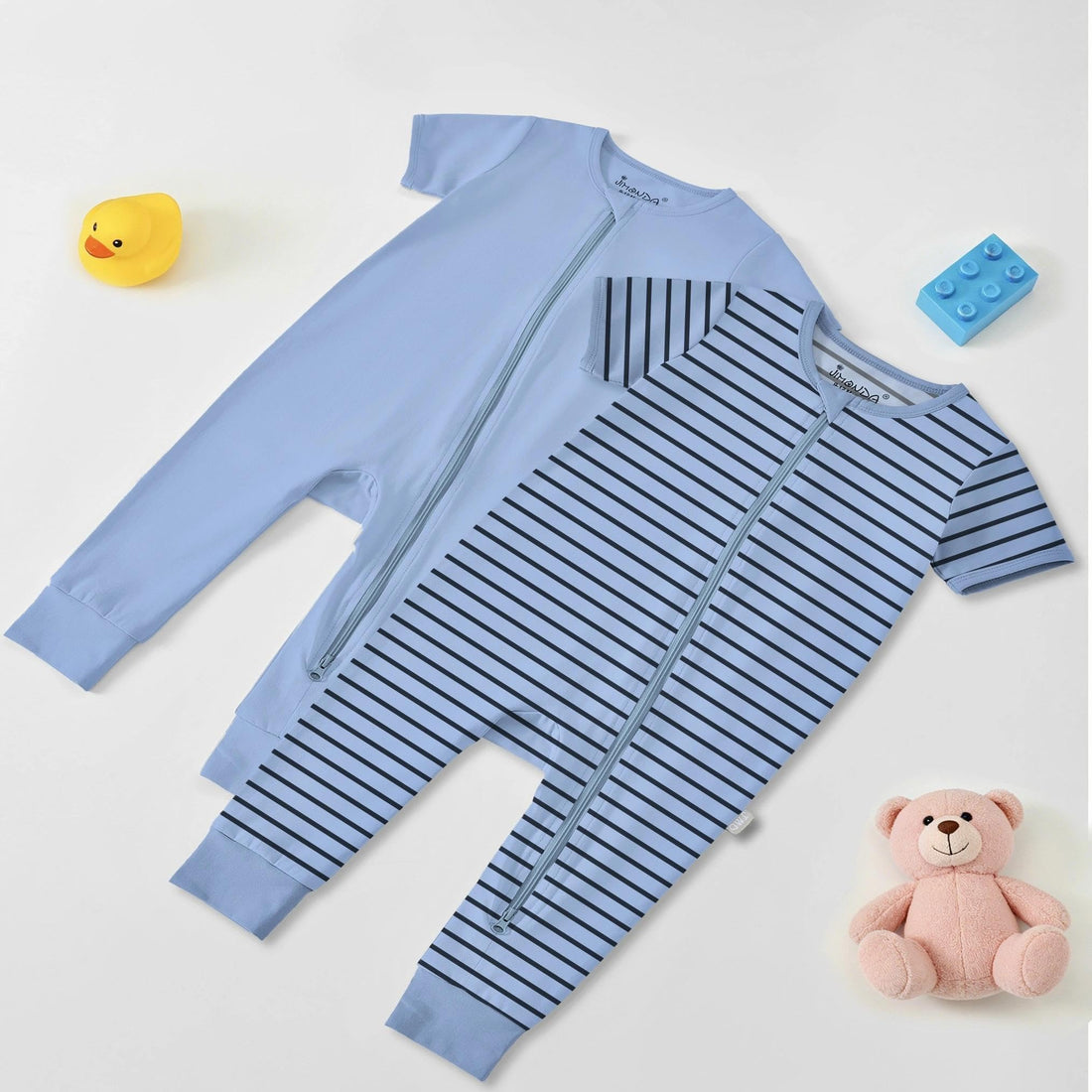 Jimonda Baby Romper 2 Pack Short Sleeve Pajamas Footless Sleepers Baby Boys Girls 2 Way Zipper Pjs Sleep and Play Clothes