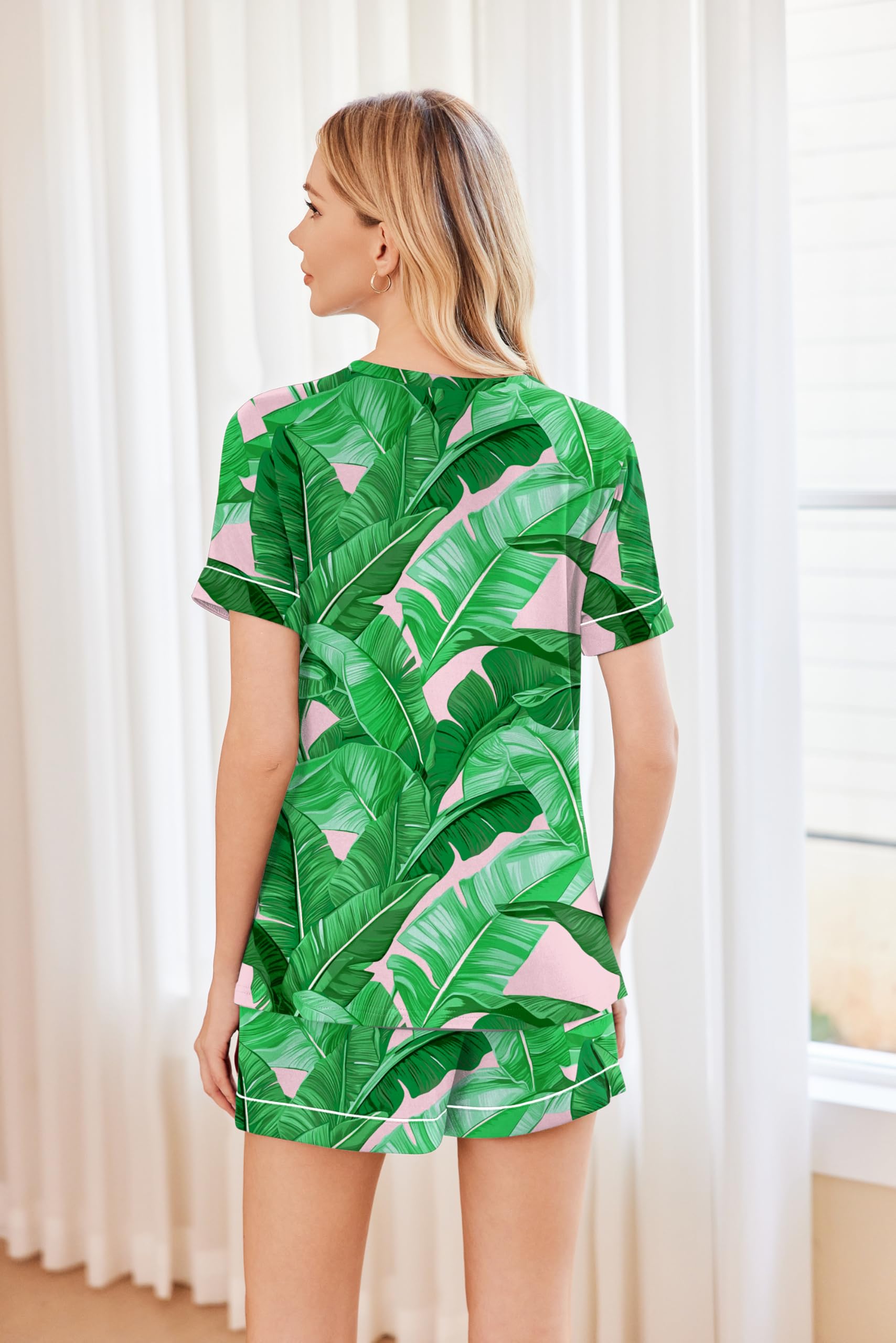 Ekouaer Pajamas for Women Set 2 Piece Short Sleeve Sleepwear Summer Tops and Shorts Pjs Lounge Set S-XXL