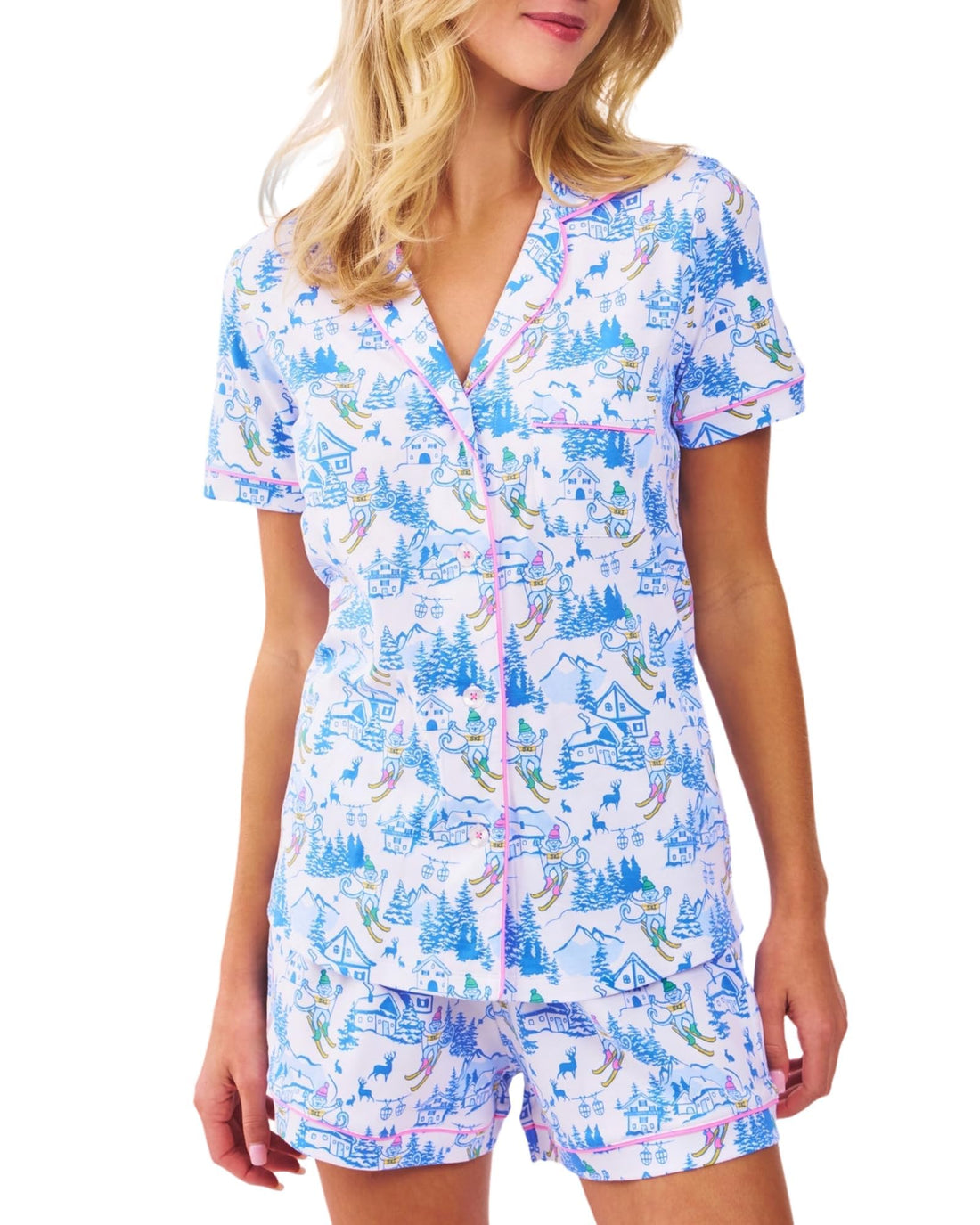 Women Y2k Pajamas Set Cute Preppy 2PCS Button Down Holiday Monkey Shorts Summer Outfit Beach Vacation Loungewear PJs WEBE CLOTHING