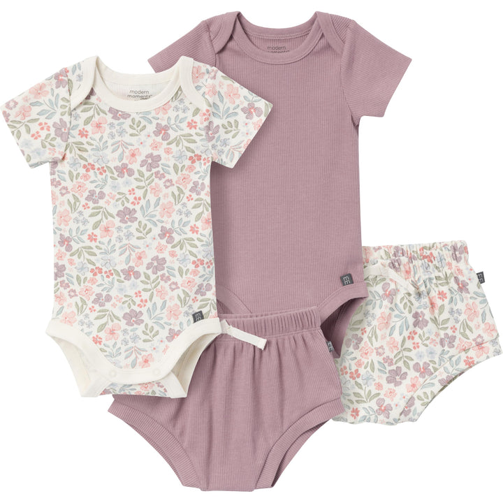 Modern Moments by Gerber Baby 4-pack Short-sleeve Bodysuits & Shortie Set WEBE CLOTHING