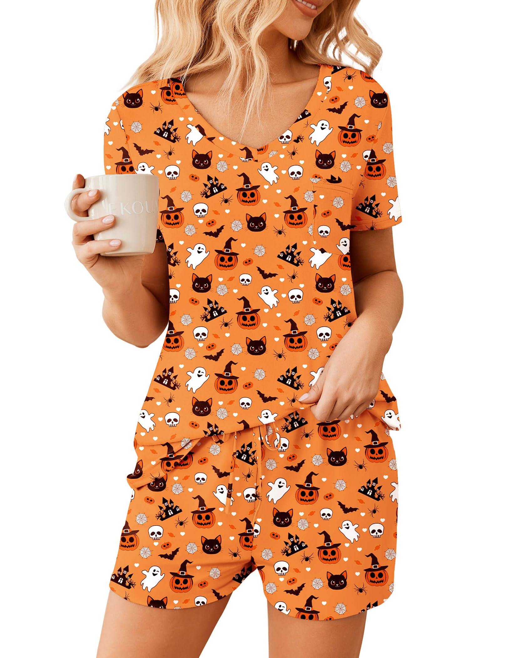 Ekouaer Womens Pajama Sets Short Sleeve Pajamas for Women Sets Soft Lounge Sets Casual V Neck Sleepwear PJS WEBE CLOTHING