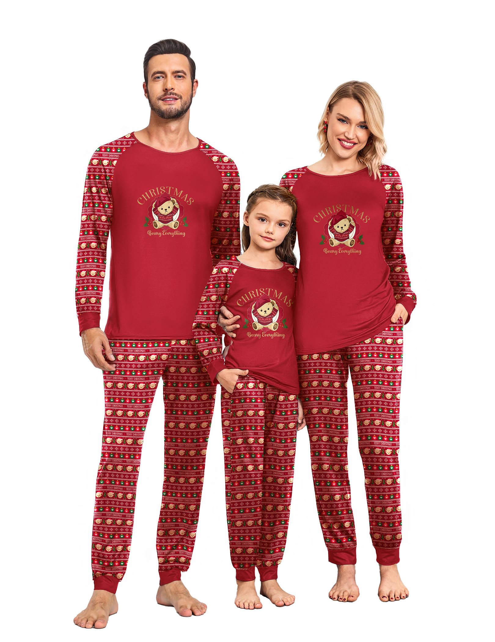 Ekouaer Christmas Pajamas for Family Long Sleeve Pjs Matching Sets with Plaid Pants Soft Sleepwear Loungewear