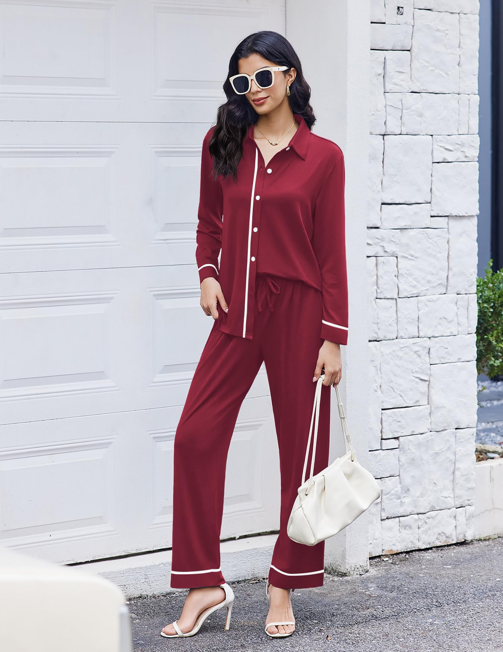 Ekouaer Womens Pajama Sets Long Sleeve Sleepwear Soft Button Down Pjs 2 Piece Loungewear witn Pants S-XXL