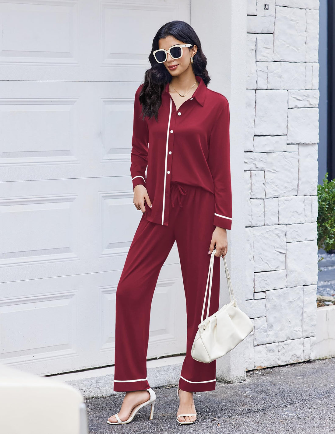 Ekouaer Womens Pajama Sets Long Sleeve Sleepwear Soft Button Down Pjs 2 Piece Loungewear witn Pants S-XXL