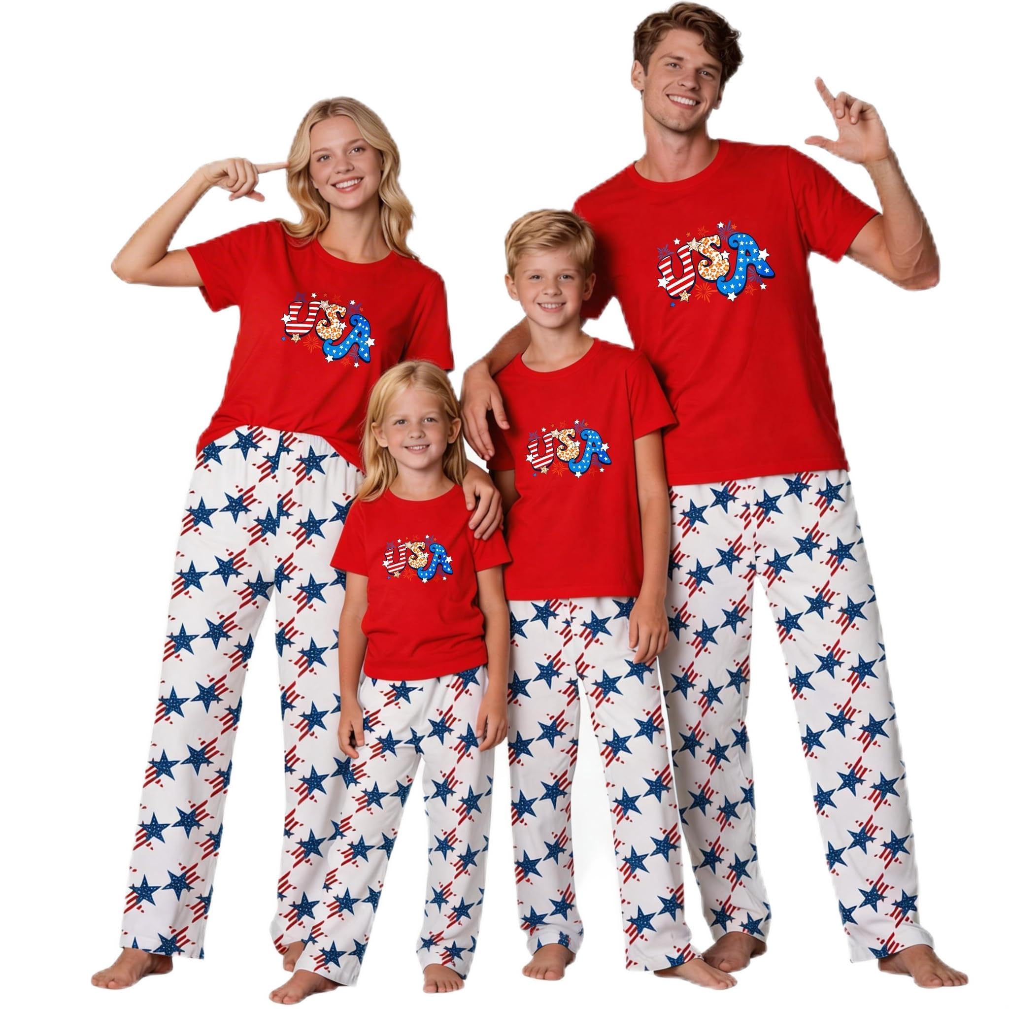 MI X TEE 250th Anniversary American Flag Matching Family Pajamas, 4th of July Shirts Pjs Set, Patriotic Sleepwear for Couples