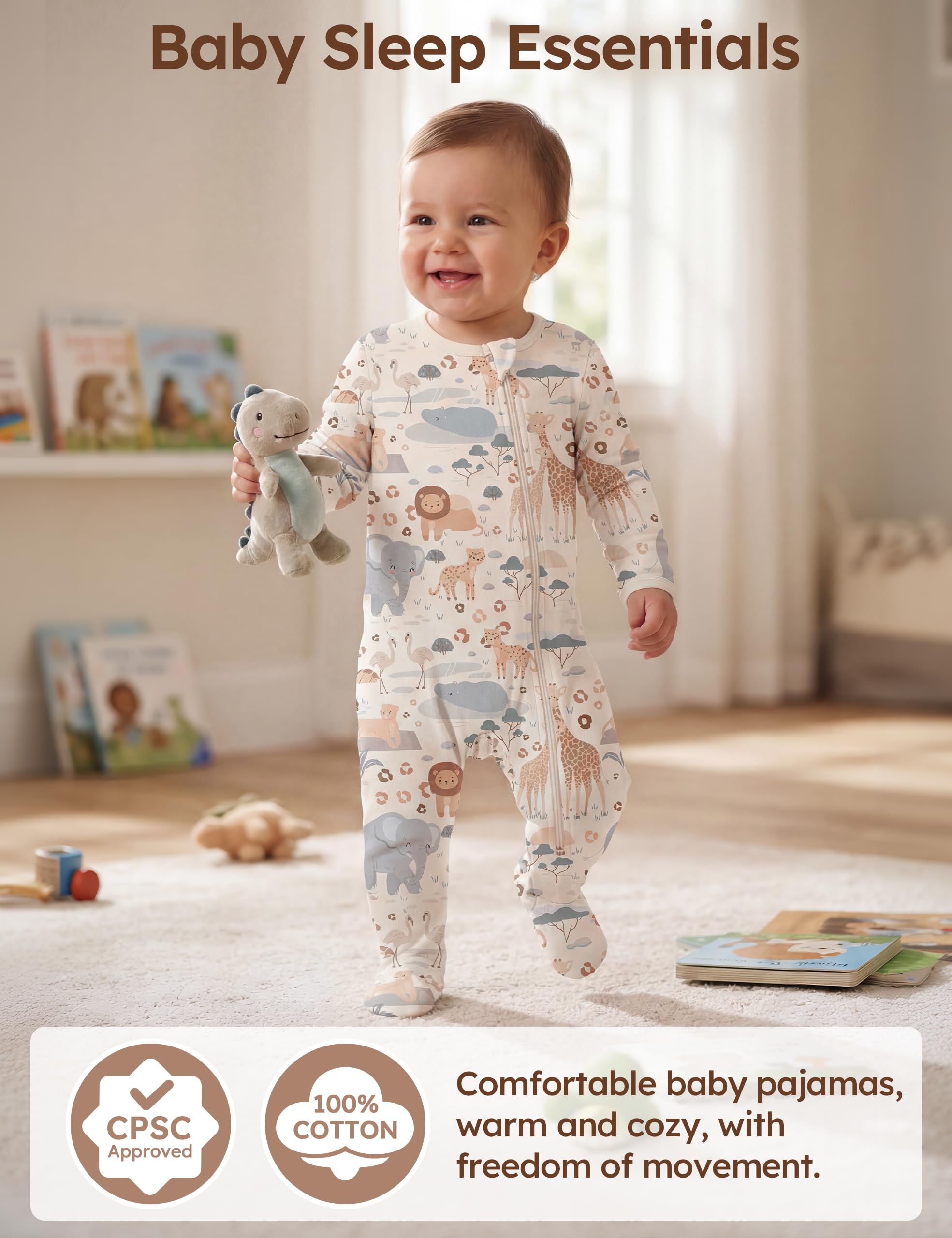 Unnivoll Baby Pajamas 100% Cotton Baby Sleepers for Newborn 0-3 3-6 6-9 Months 3Pcs Footie Pajamas Baby Boys Girls Clothes