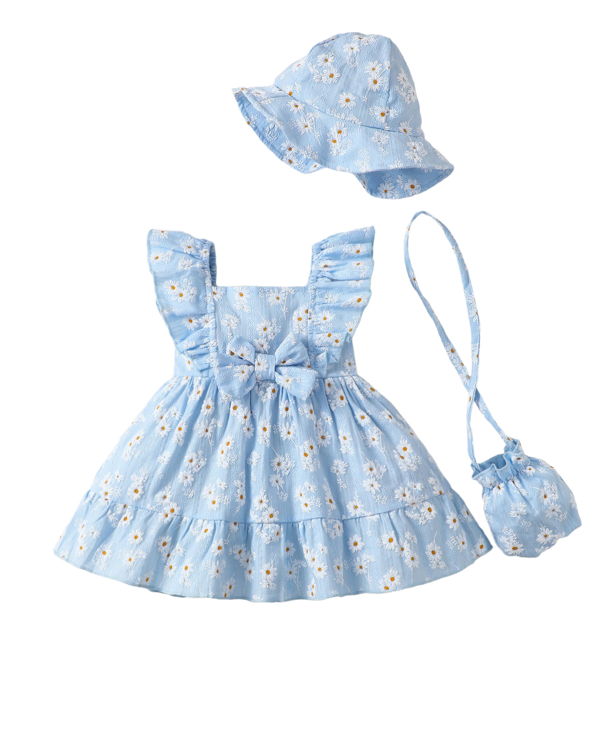 Renotemy Newborn Infant Baby Girl Dresses Summer Outfits Boho Casual Sundress Gifts Toddler Clothes for Girl with Hat and Bag WEBE CLOTHING