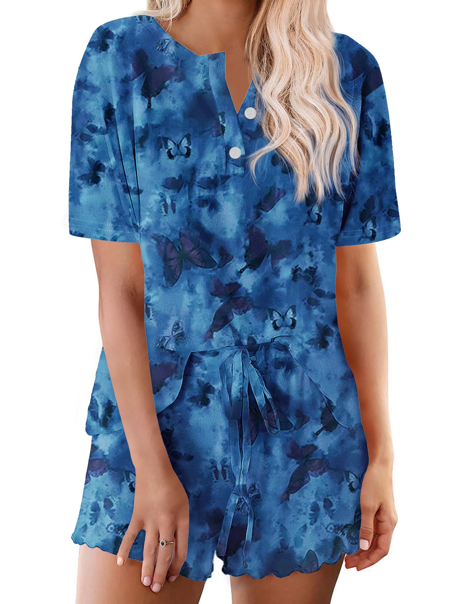 Ekouaer Pajamas Set for Women Short Sleeve Lounge Set 2 Piece Loungewear PJs Soft Cute Lightweight Sleepwear WEBE CLOTHING