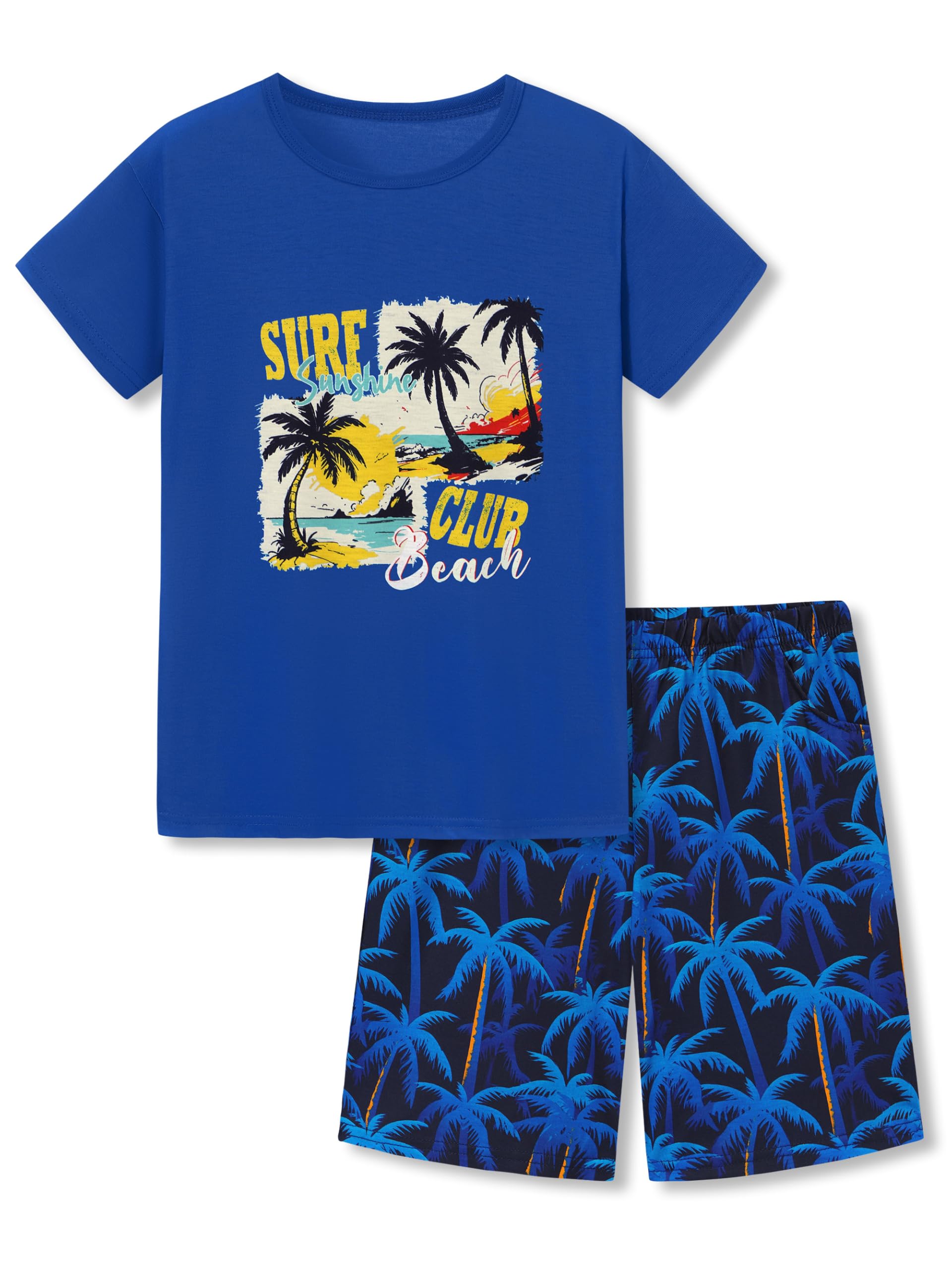 Tebbis Pajamas For Boys Fun Baseball Navy Blue Short Sleeves 2-Piece PJs Set Kid Comfy Sleepwear Size 6-18