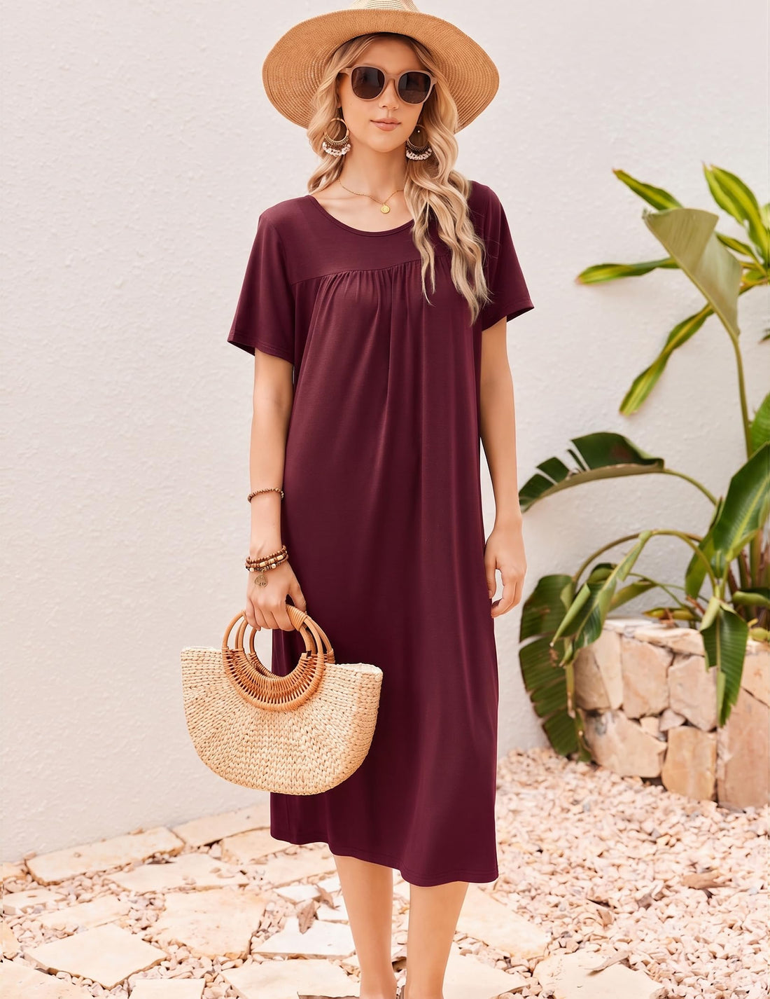 Ekouaer Long Nightgowns for Women Bamboo Viscose Short Sleeve Soft House Dress WEBE CLOTHING