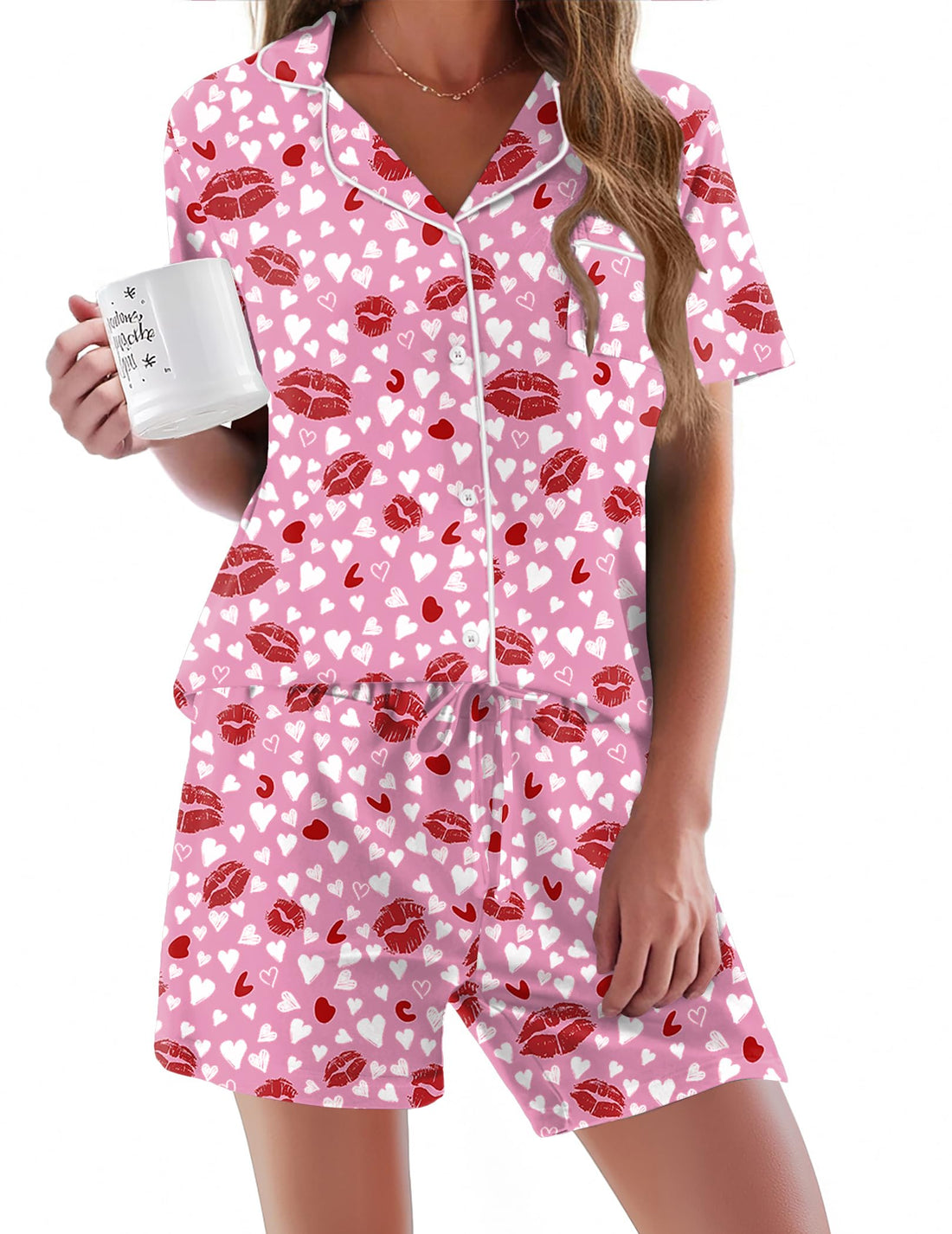 Ekouaer Pajamas Set for Women Short Sleeve Sleepwear Button Down Pjs Soft 2 Piece Lounge Sets XS-XXXL