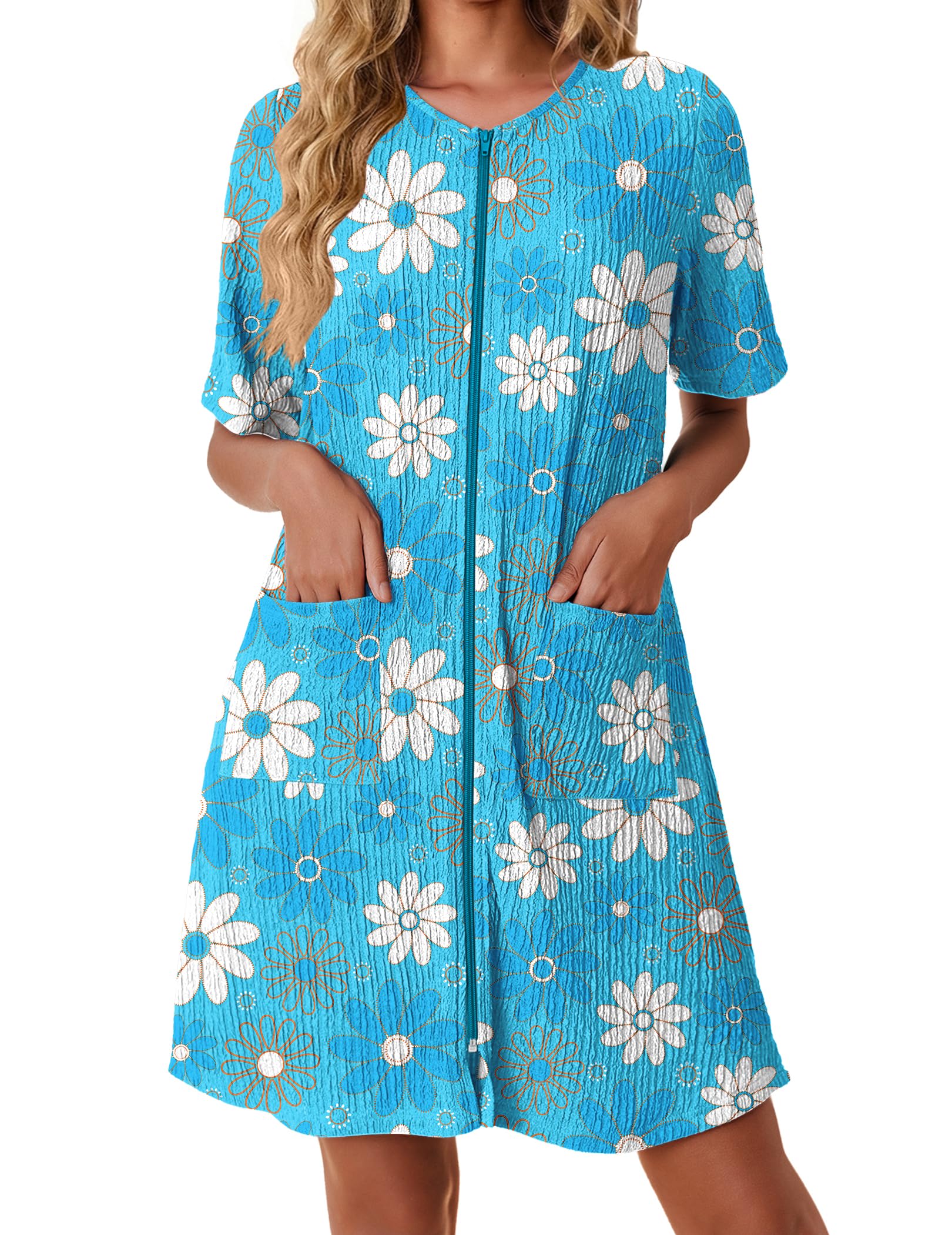 Ekouaer Women Zipper Robes Knit Short Bathrobe Lightweight House Coat with Pockets Soft Nightgown S-XXL WEBE CLOTHING