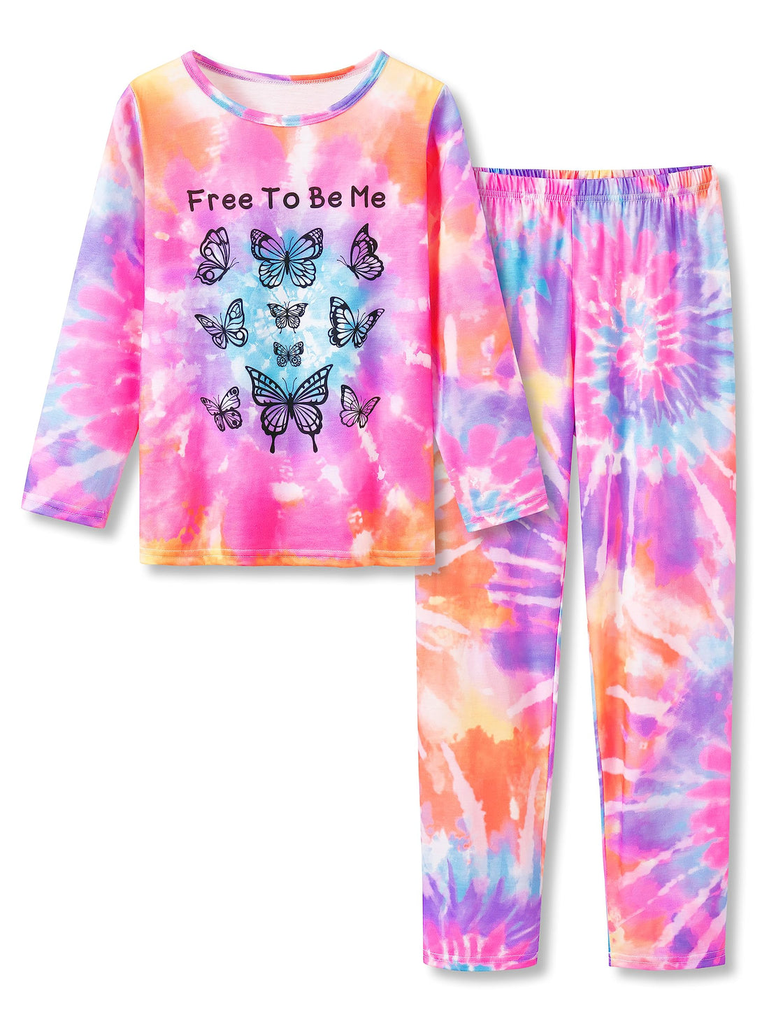 Tebbis Trendy Tie Dye Spiral Pajamas for Girls 2-Piece Soft Long Sleeve & Pants PJ Set Jammies Size 6-18