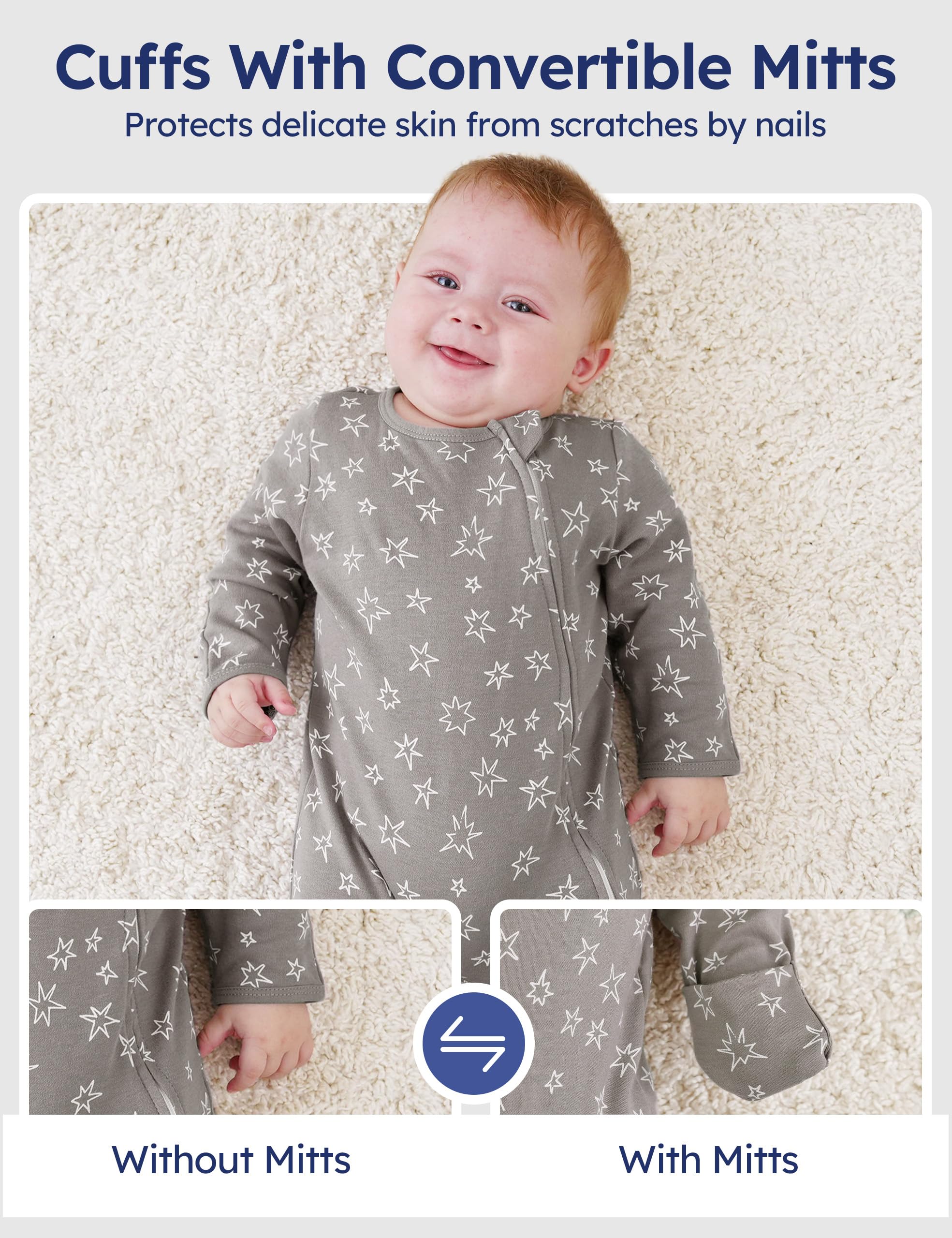Unnivoll Baby Pajamas 100% Cotton Baby Sleepers for Newborn 0-3 3-6 6-9 Months 3Pcs Footie Pajamas Baby Boys Girls Clothes