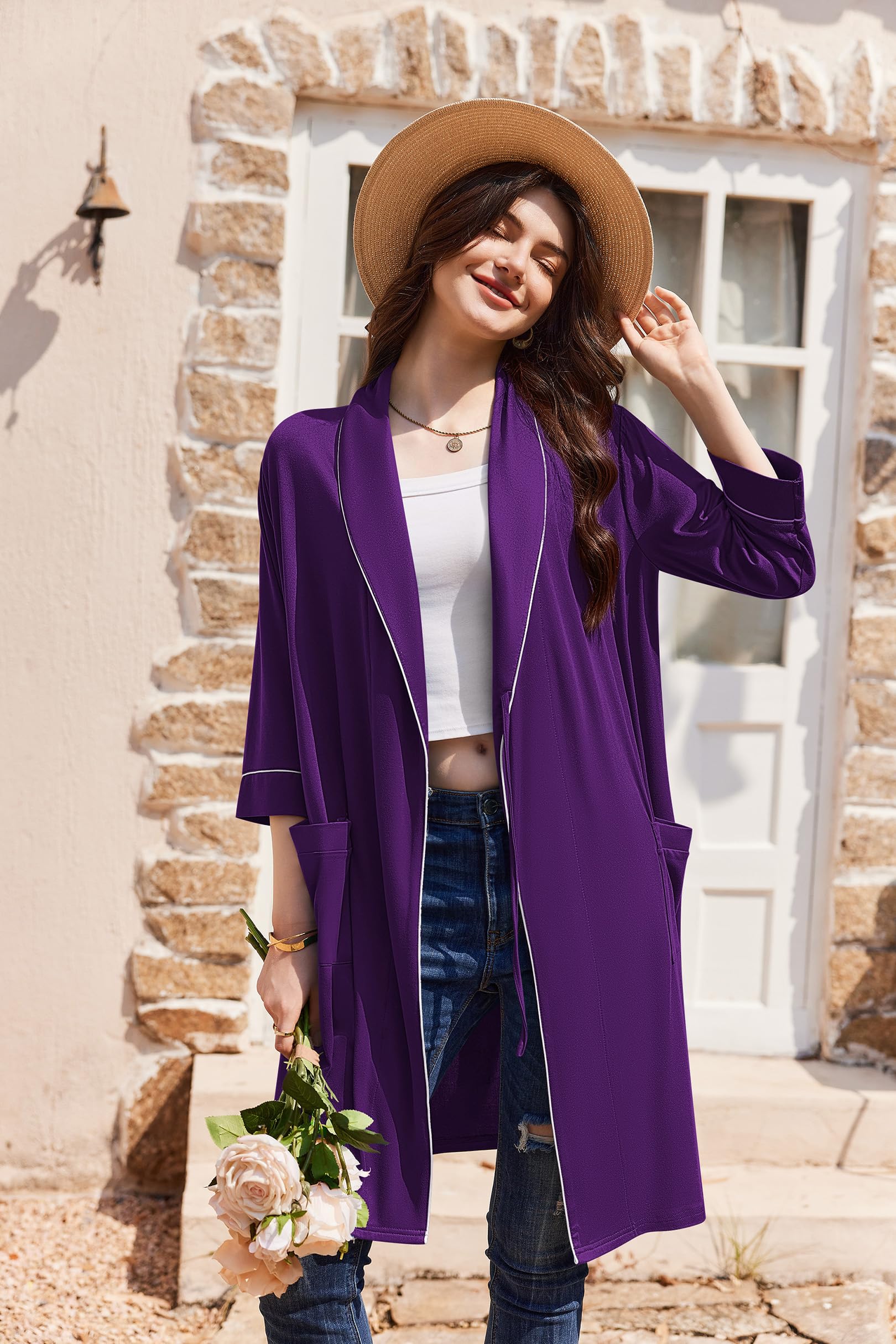 Ekouaer Women Robes Bathrobe Short Kimono Robe Soft Bathrobes with Pockets WEBE CLOTHING
