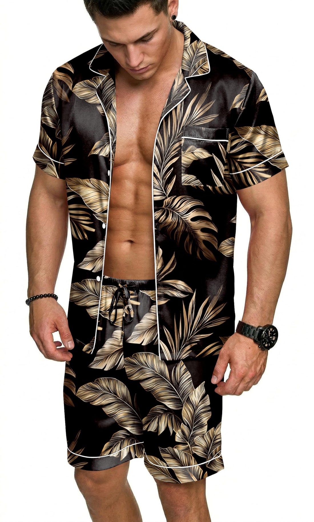 Ekouaer Mens Silk Satin Pajamas Set, Short Sleeve Sleepwear Lightweight Button Up Lounge Pjs Set with Pockets S-4XL WEBE CLOTHING