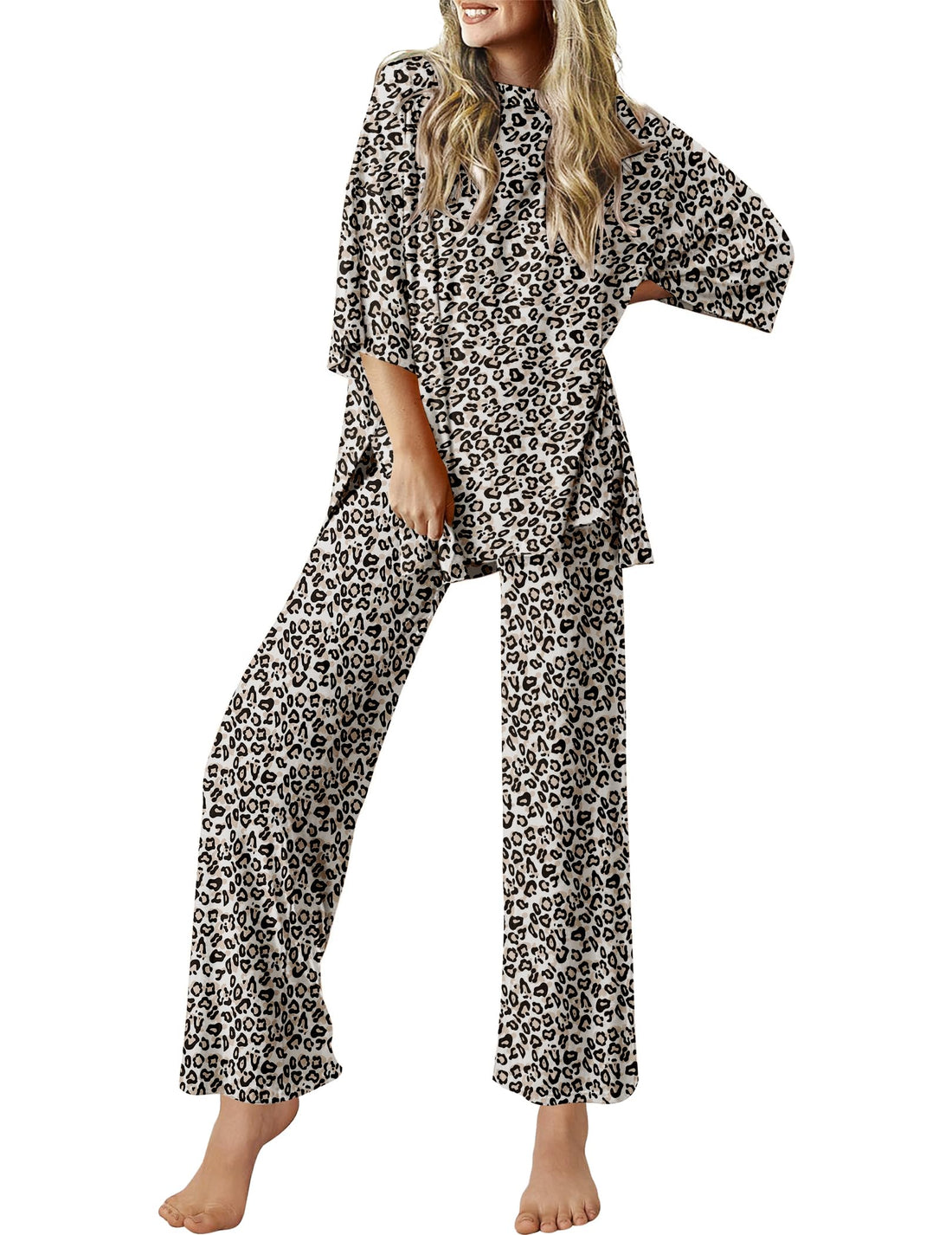 Ekouaer Lounge Sets for Women Short Sleeve Tops and Long Pants Soft Comfy Pajamas Set 2 Piece Outfits