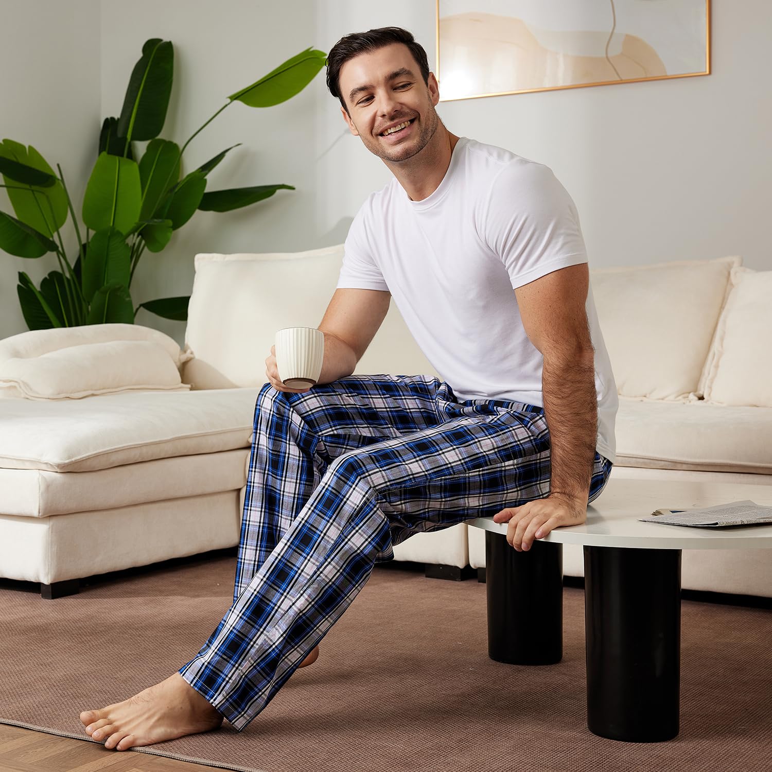 MoFiz Men's Pajama Pants Ultra Lightweight Pjs Bottoms Sleepwear Bottom Pants with Pocket Drawstring 3-Pack