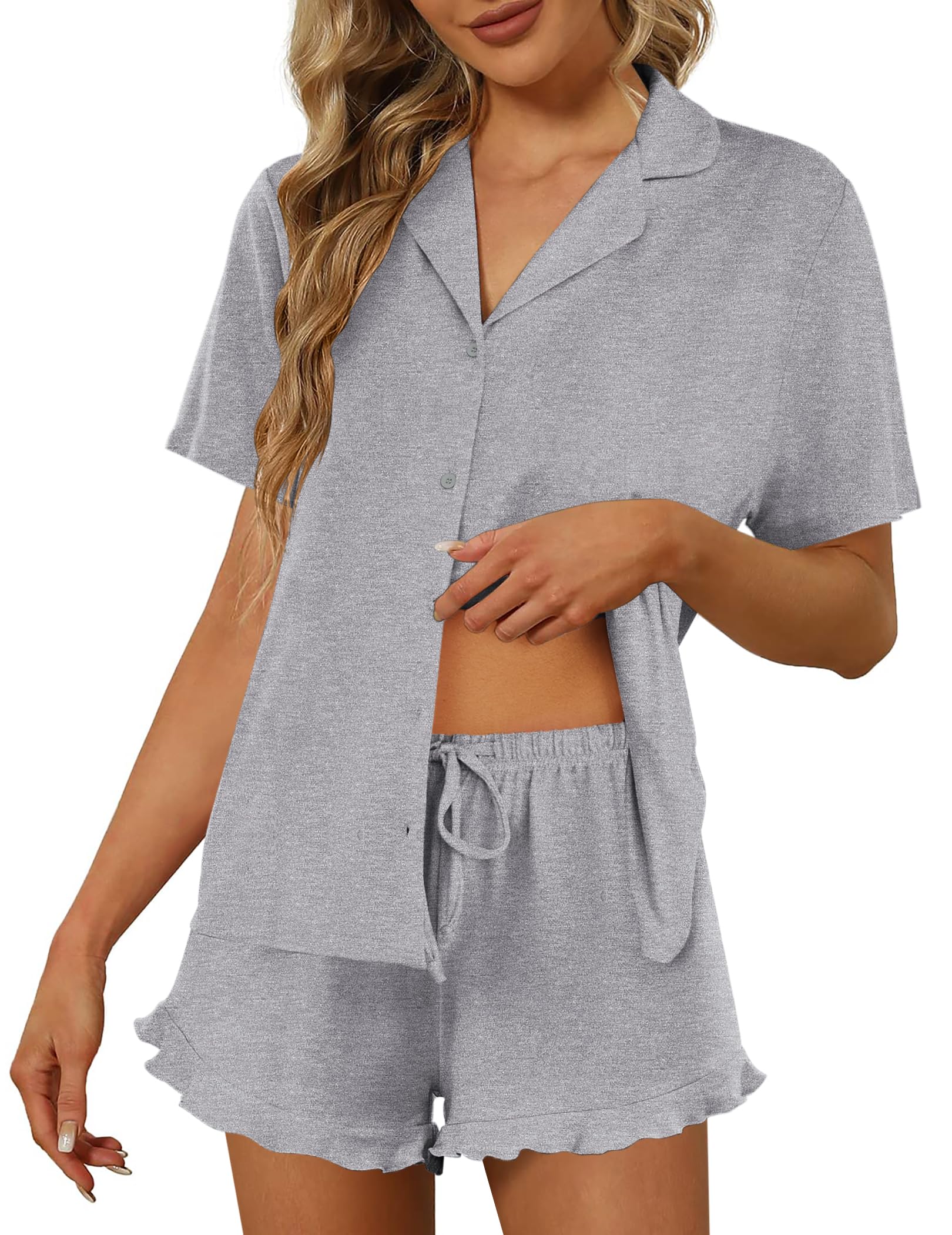 Ekouaer Pajamas Set for Women Short Sleeve Sleepwear Button Down Pjs Lounge Sets Soft Nightwear