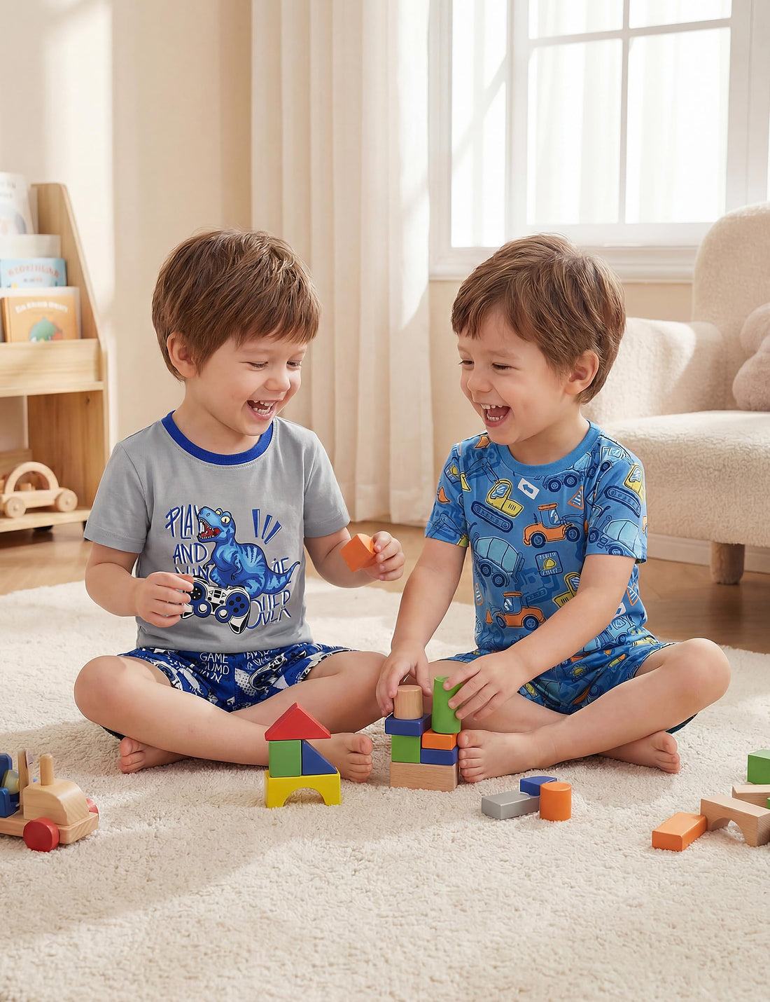Yoofoss Toddler Pajamas 100% Organic Cotton 4 Piece Short Sleeve Summer Pajama Set Kids Pajamas Boys Girls Snug Fit Pjs Set
