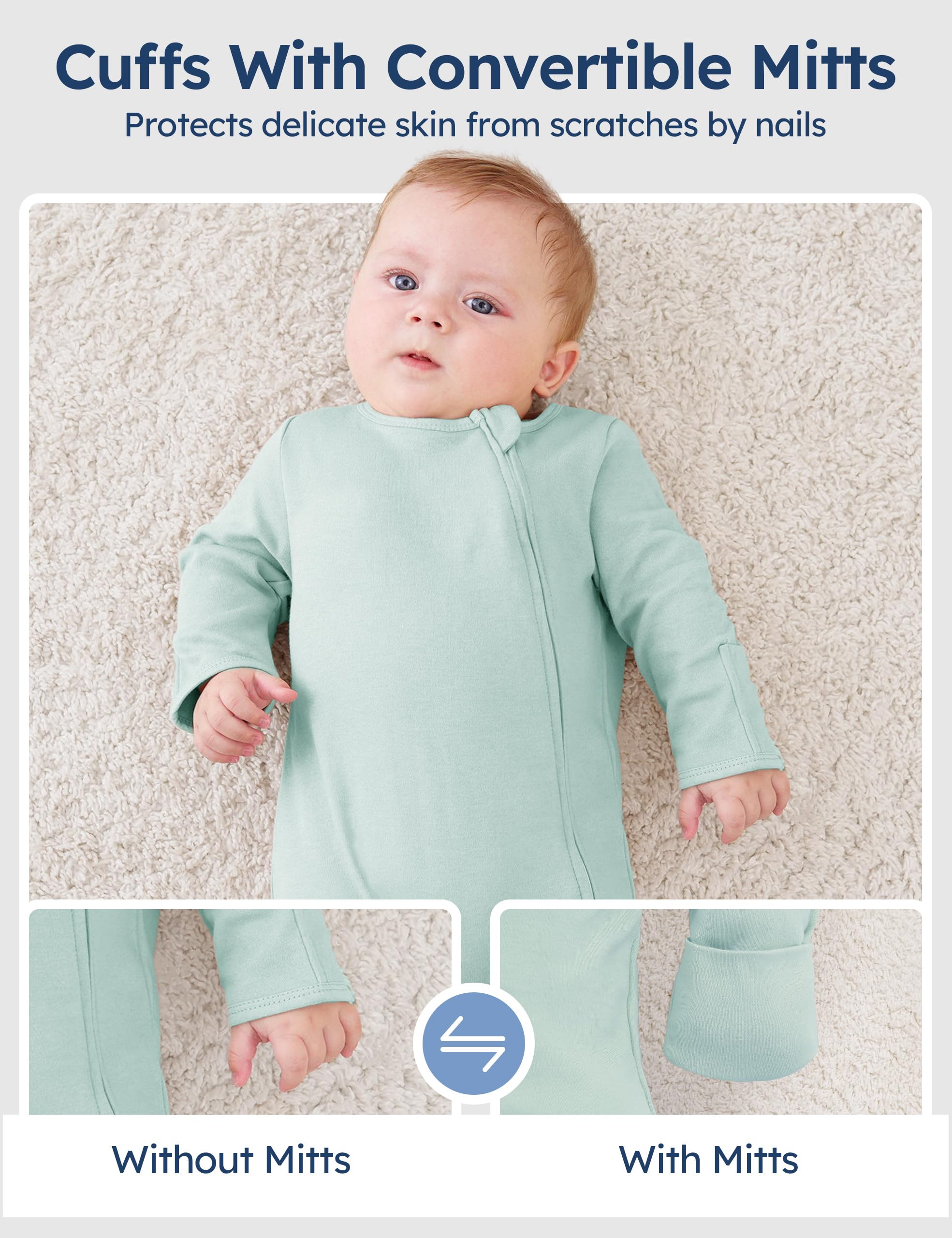 Unnivoll Baby Pajamas 100% Cotton Baby Sleepers for Newborn 0-3 3-6 6-9 Months 3Pcs Footie Pajamas Baby Boys Girls Clothes