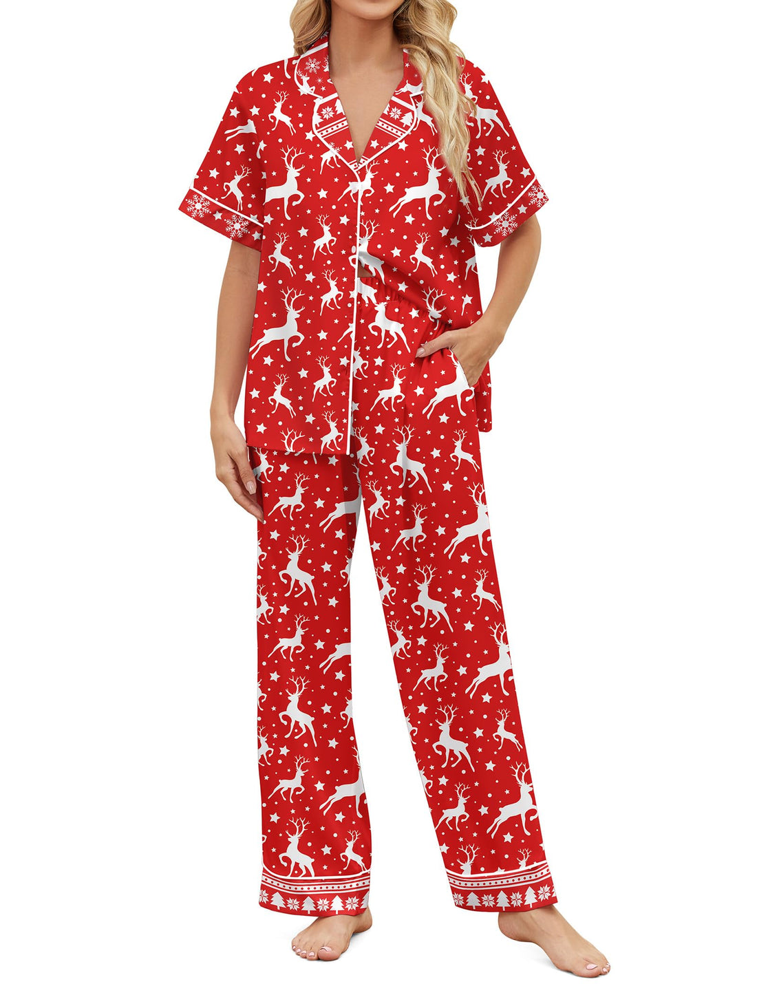 SHESHOW Satin Pajamas for Women Set Button Down Sleepwear Print Pjs Set 2 Piece Short Sleeve Long Loungewear Size XS-XXL WEBE CLOTHING