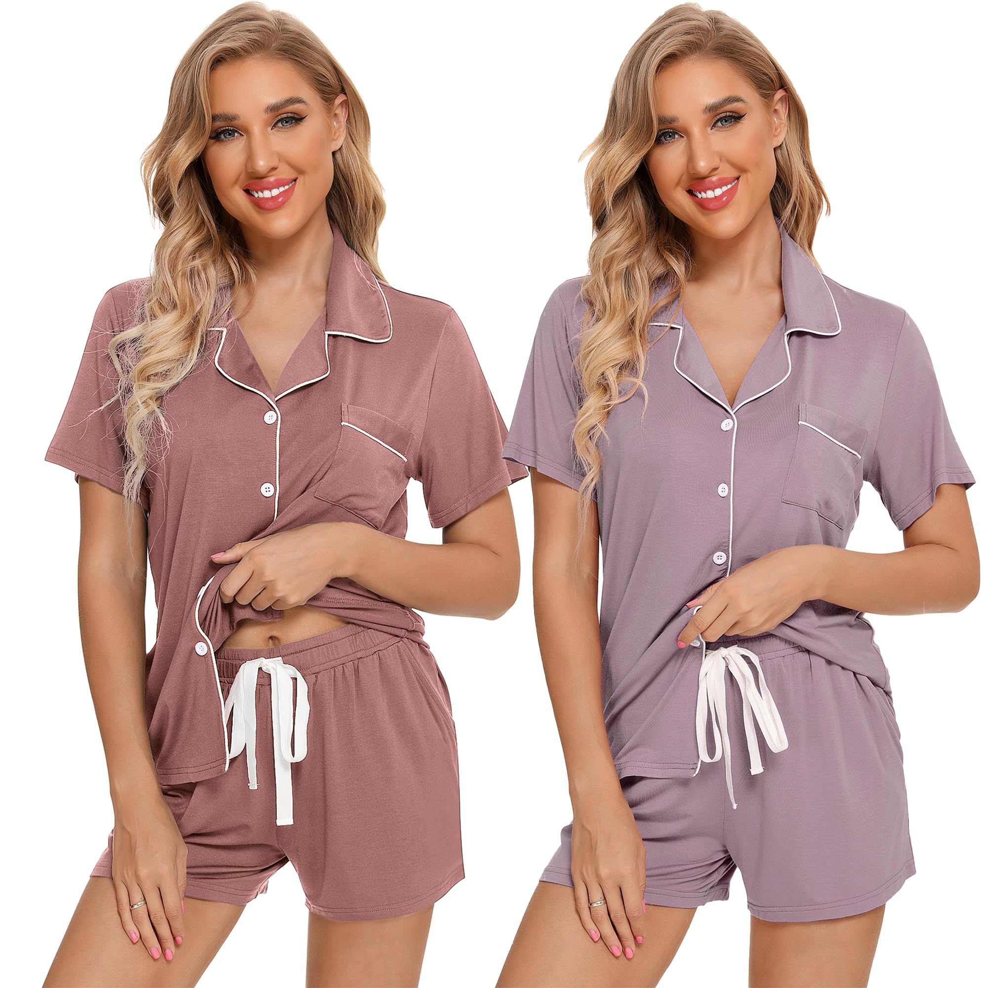 Leikar 2 Pack Button Up Pajama Set For Women Sleepwear Soft Pjs Bride Pajamas