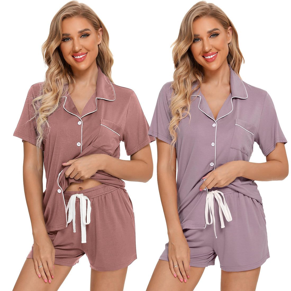 Leikar 2 Pack Button Up Pajama Set For Women Sleepwear Soft Pjs Bride Pajamas