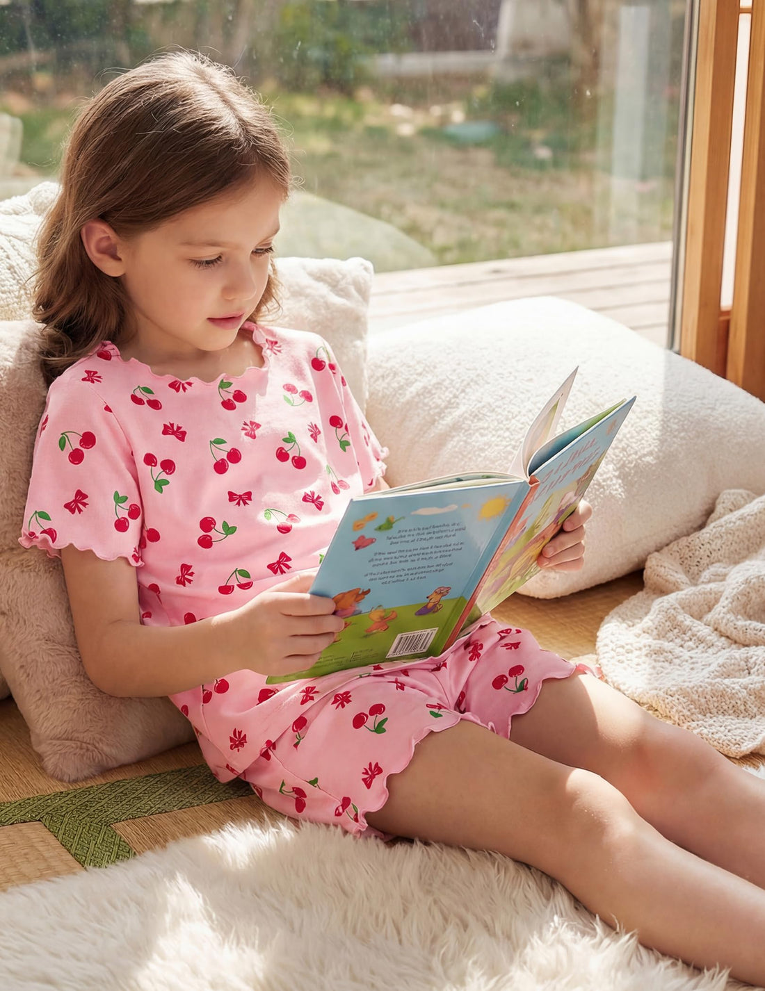 Arshiner Girls Pajama Set Short Sleeve Lounge Set Soft Shirring Summer Sleepwear Pj Sets