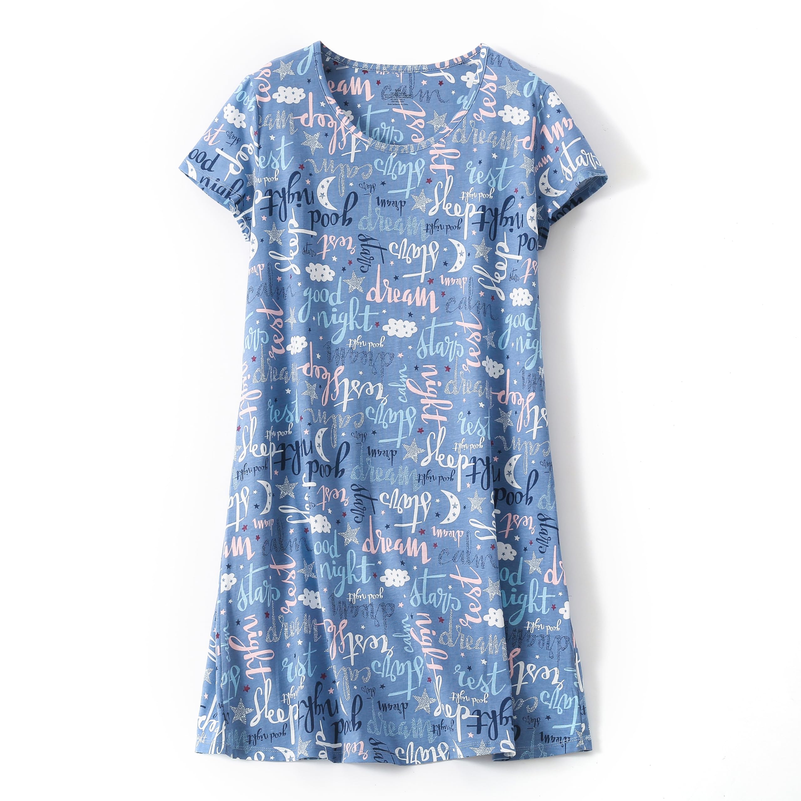 PNAEONG 3 Pack Women's Cotton Nightgown Sleepwear Short Sleeves Shirt Casual Print Sleepdress