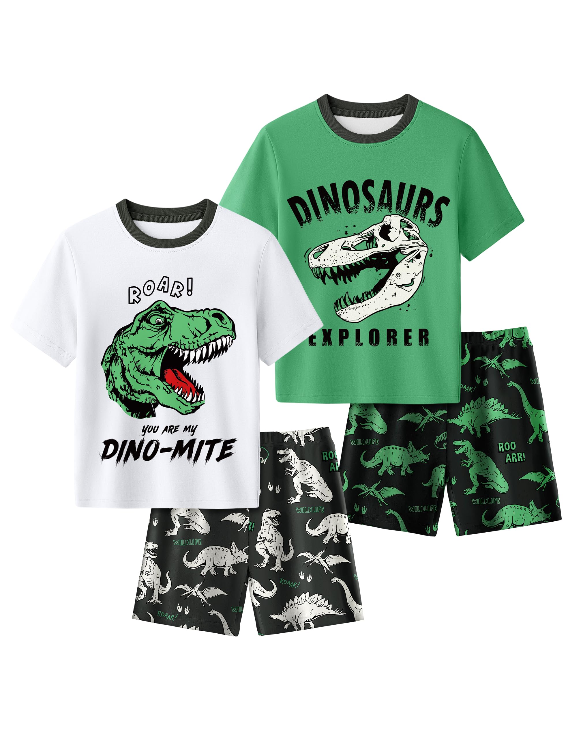 Yoofoss Toddler Pajamas 100% Organic Cotton 4 Piece Short Sleeve Summer Pajama Set Kids Pajamas Boys Girls Snug Fit Pjs Set