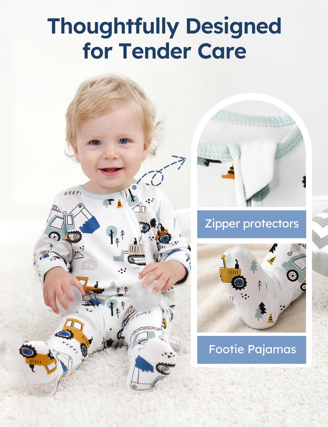 Unnivoll Baby Pajamas 100% Cotton Baby Sleepers for Newborn 0-3 3-6 6-9 Months 3Pcs Footie Pajamas Baby Boys Girls Clothes