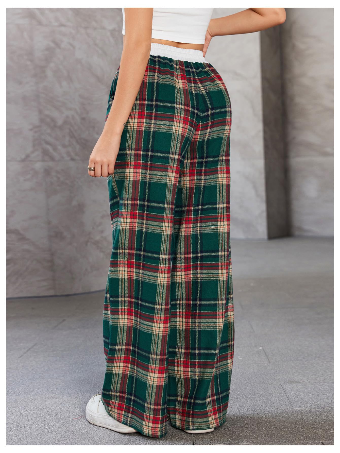 SOLY HUX Women's Plaid Checkered Pants Flannel Pajama Pants Lounge Wide Leg Baggy Sweatpants with Pockets